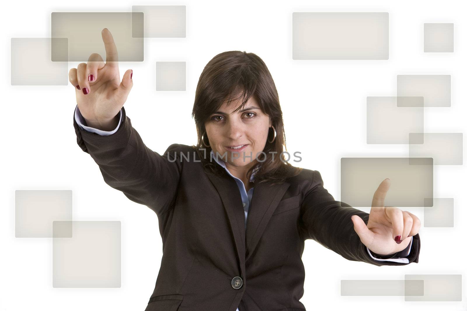 businesswoman pushing two buttons