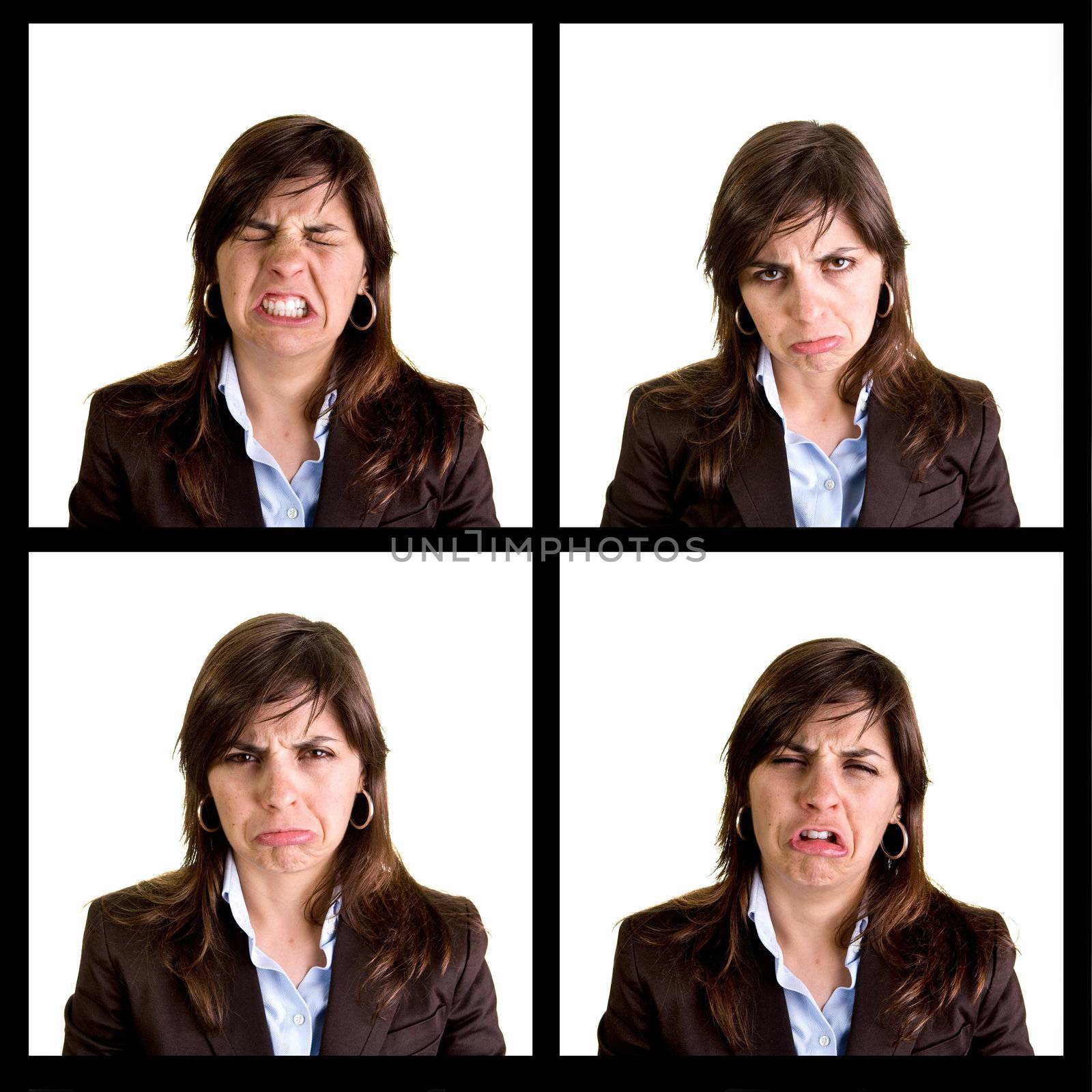 Collection of 4 businesswoman portraits with sad expressions - each photo has 3000px wide