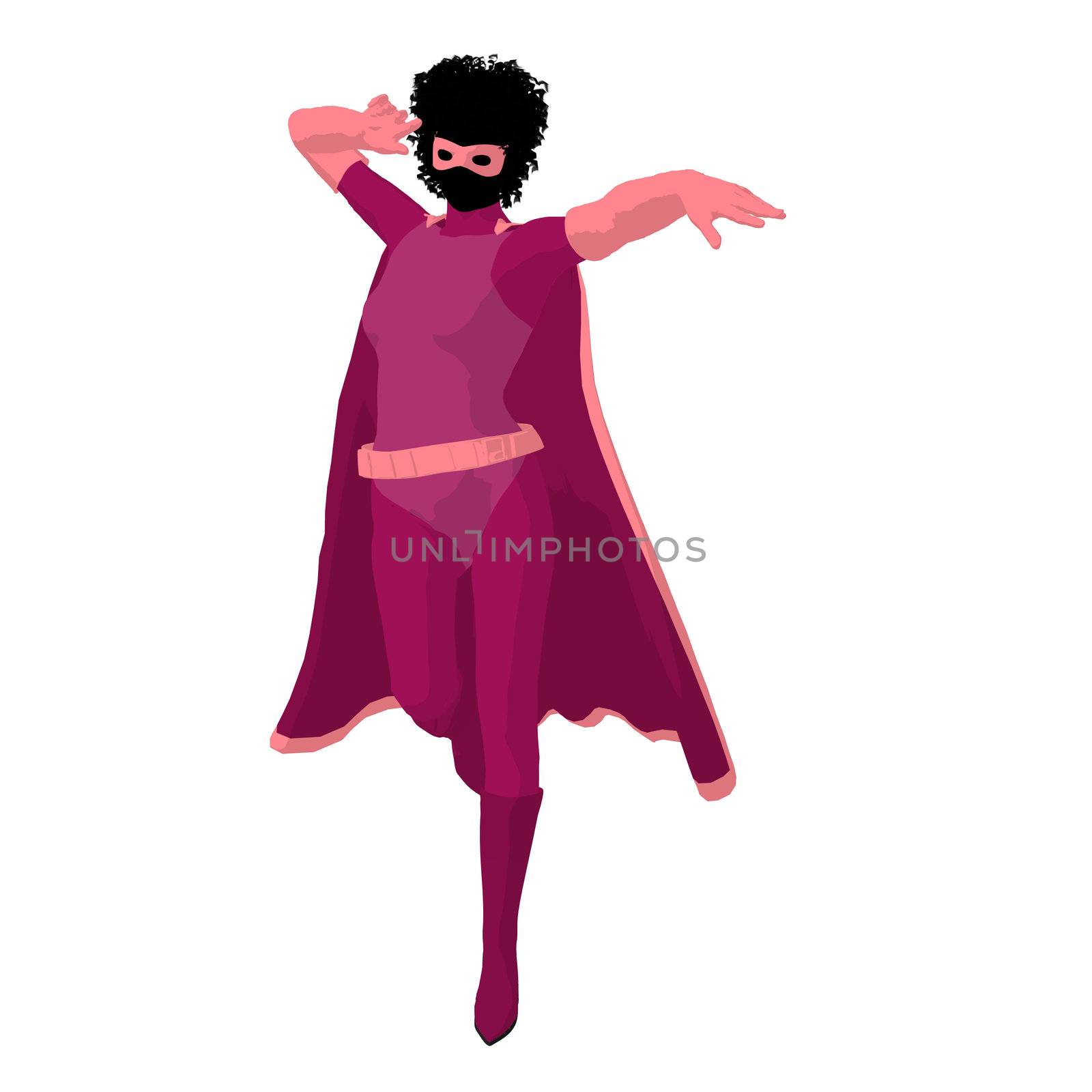 African american super heroine silhouette on a white background