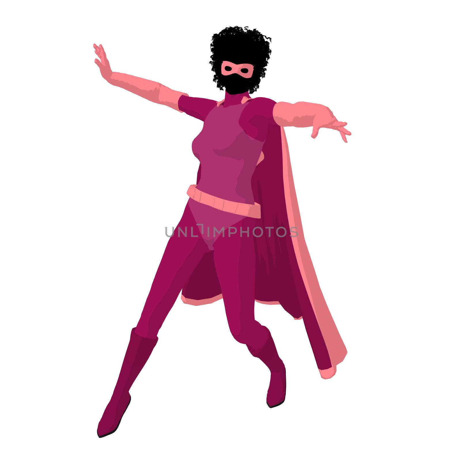 African american super heroine silhouette on a white background
