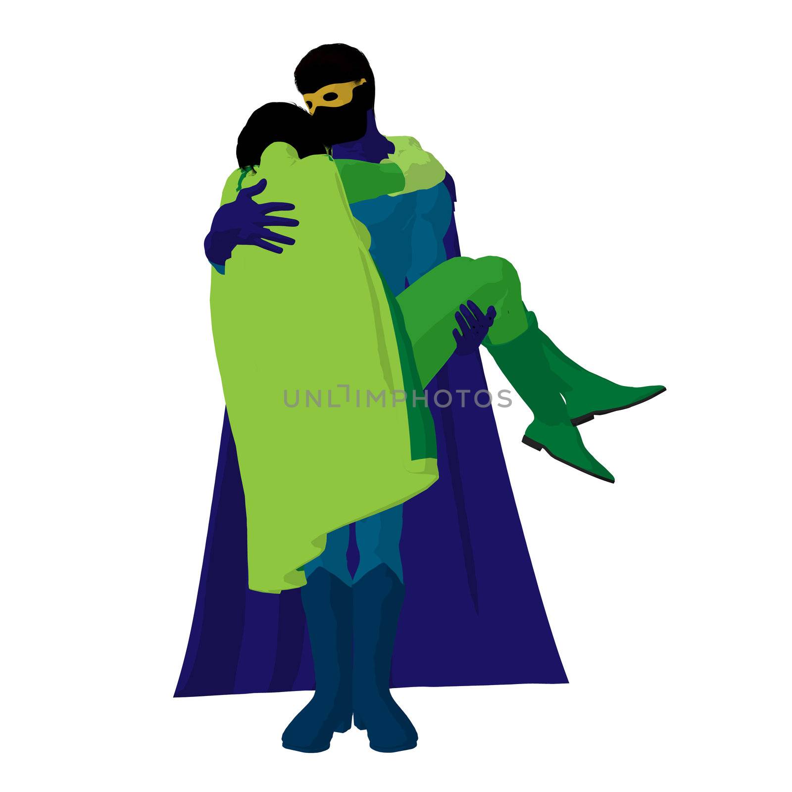 Super hero couple silhouette on a white background