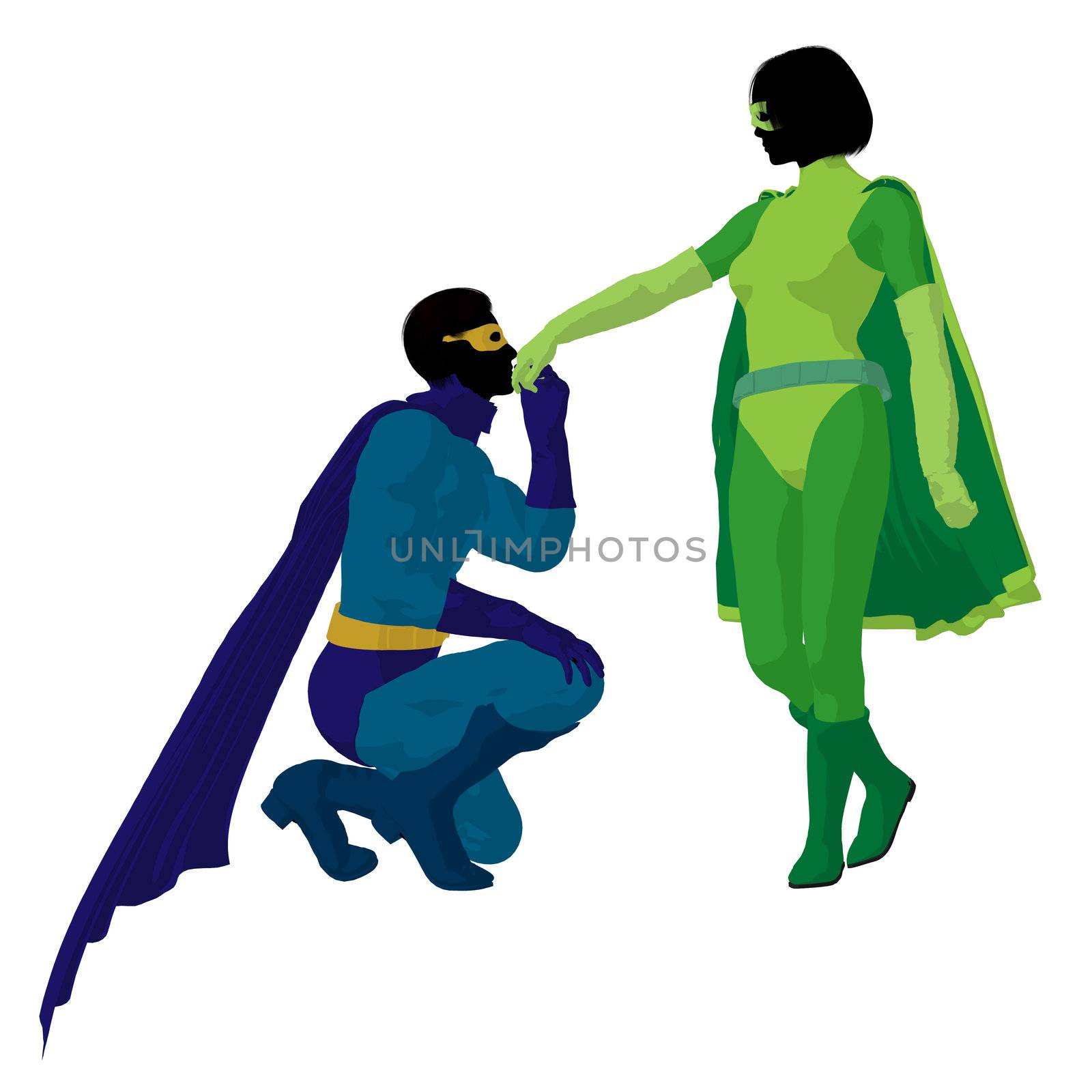 Super hero couple silhouette on a white background