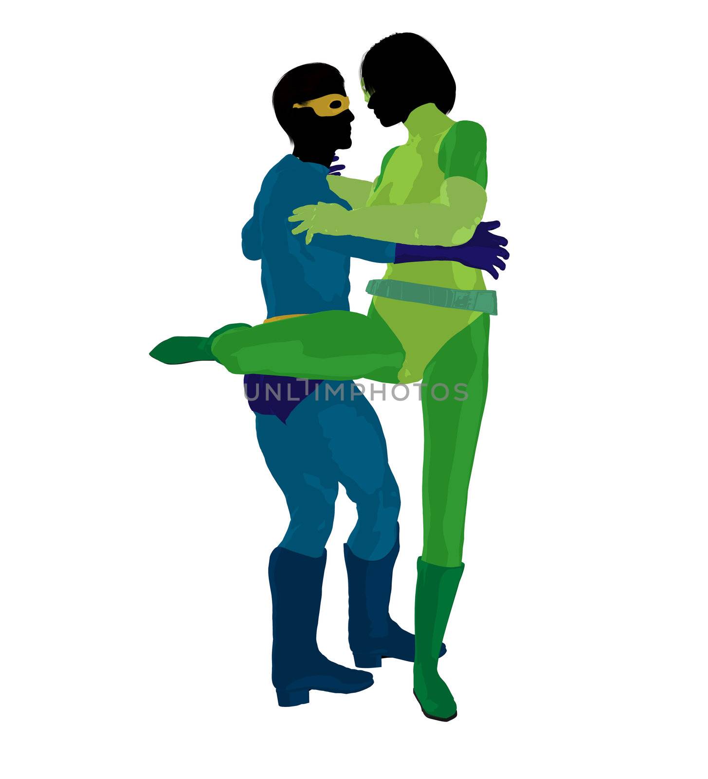 Super Hero Couple Illustration Silhouette by kathygold