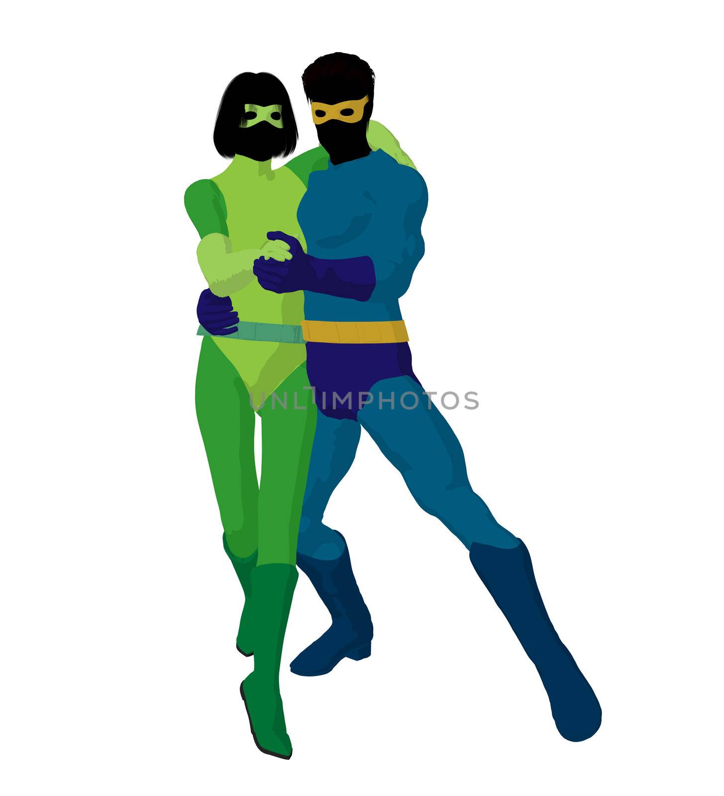 Super hero couple silhouette on a white background