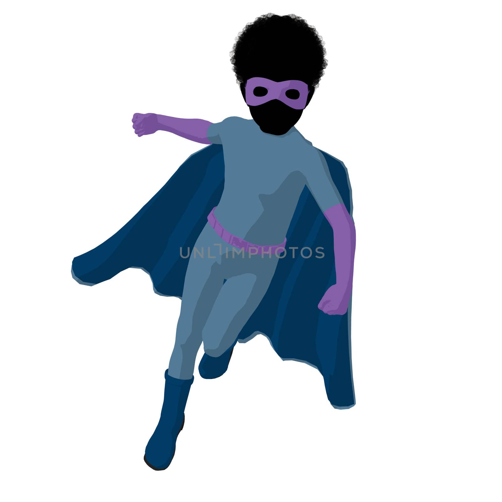 African american super hero boy silhouette on a white background