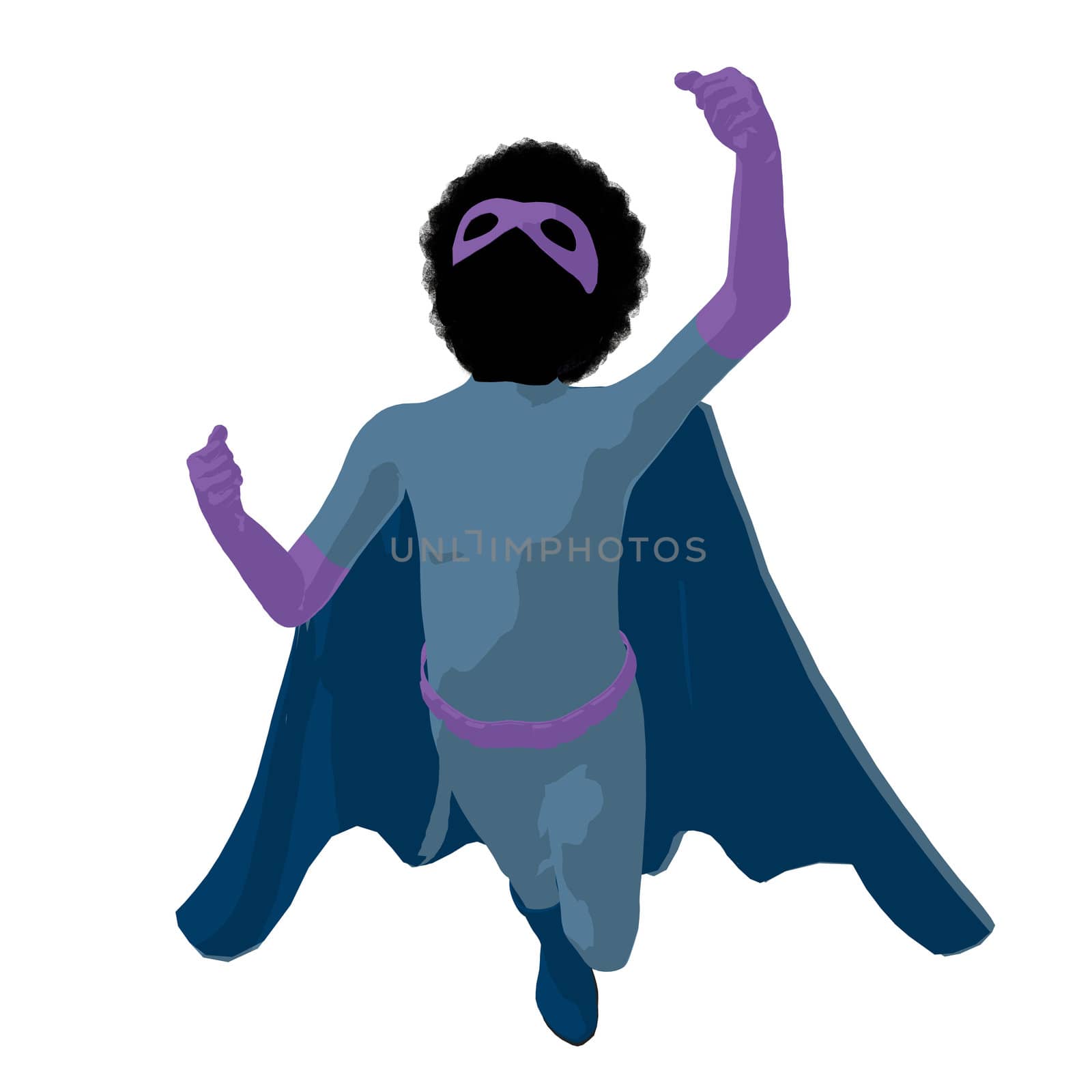 African american super hero boy silhouette on a white background