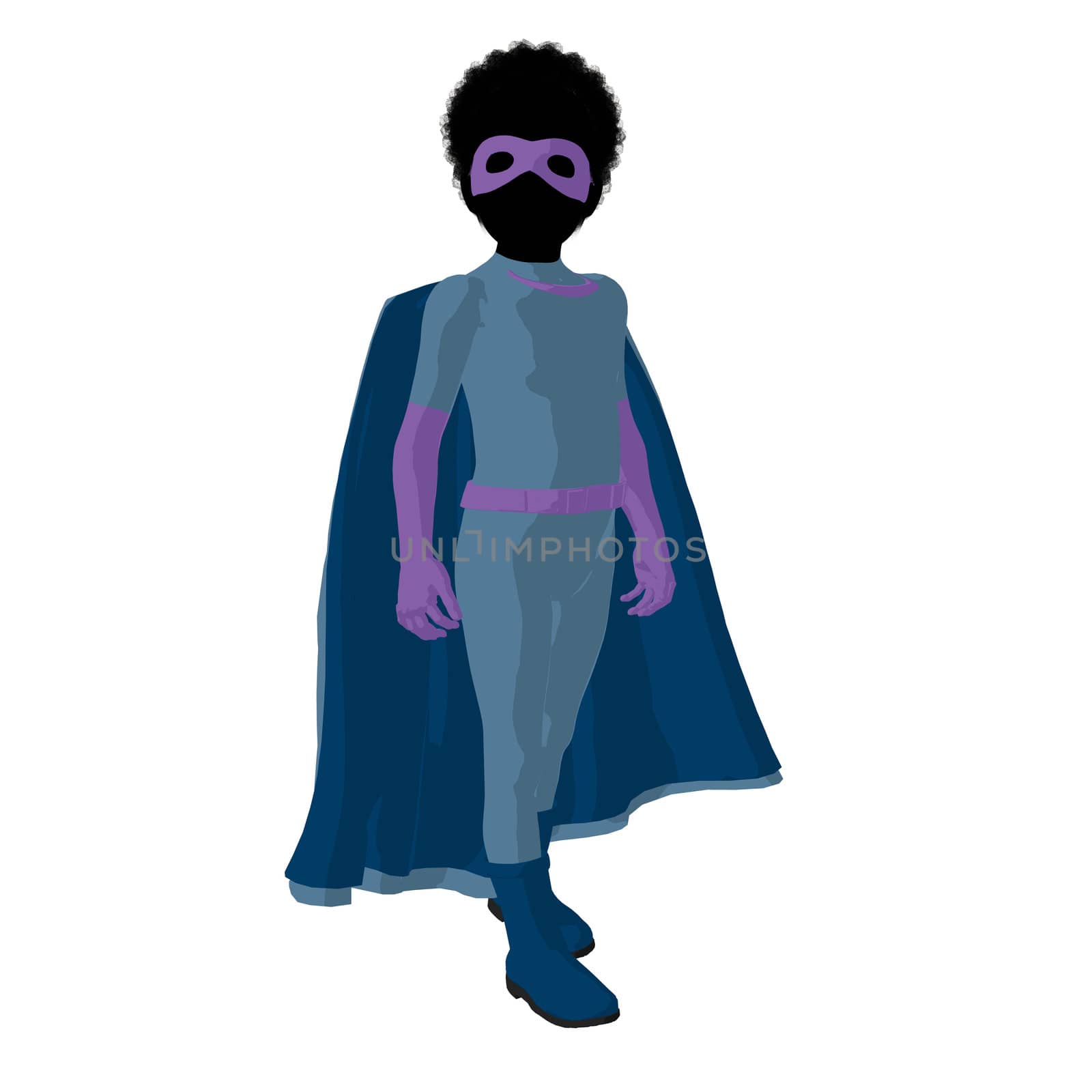 African american super hero boy silhouette on a white background