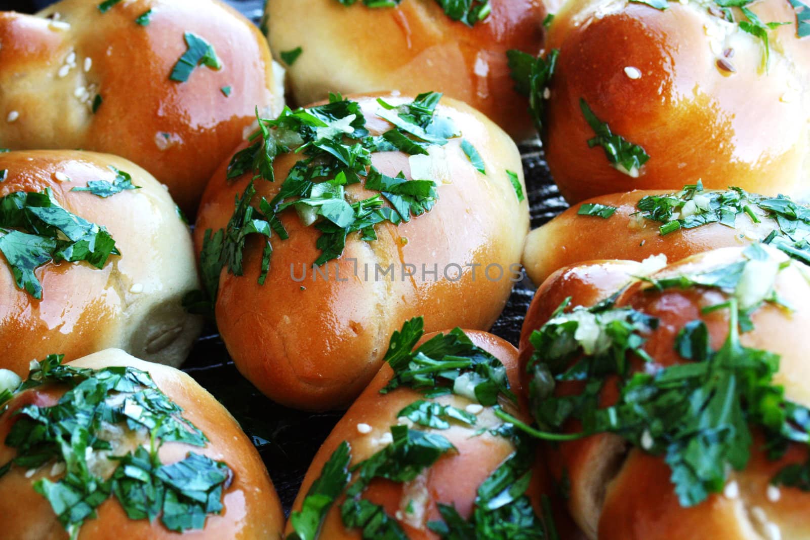 fresh oiled buns with parsley