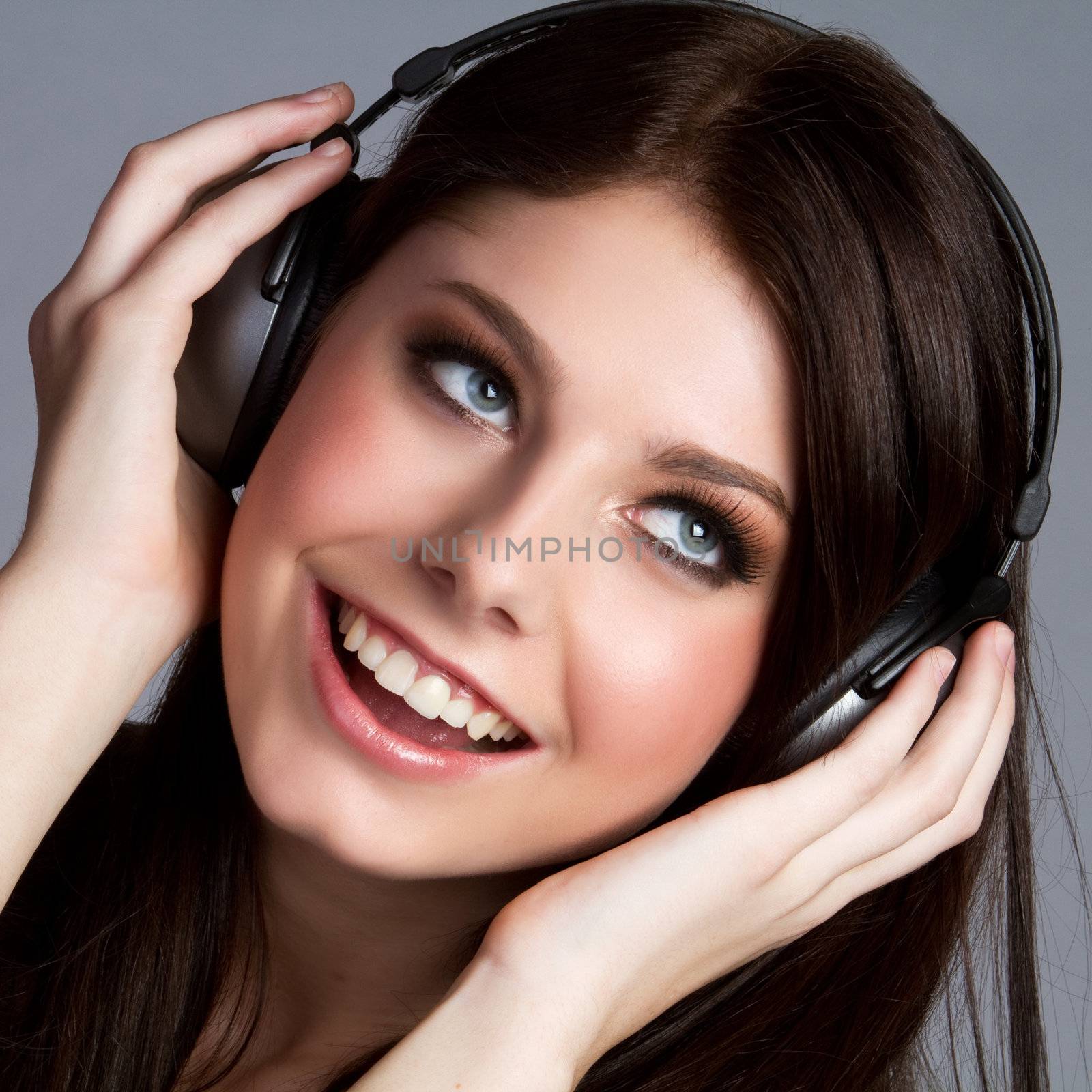 Girl listening to headphones music