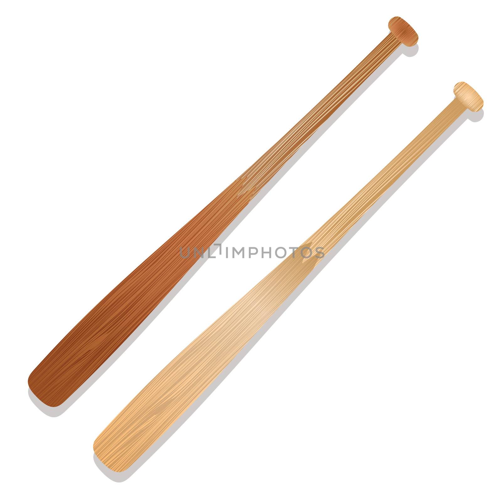 Two illustrated baseball bats with shadow and wood grain