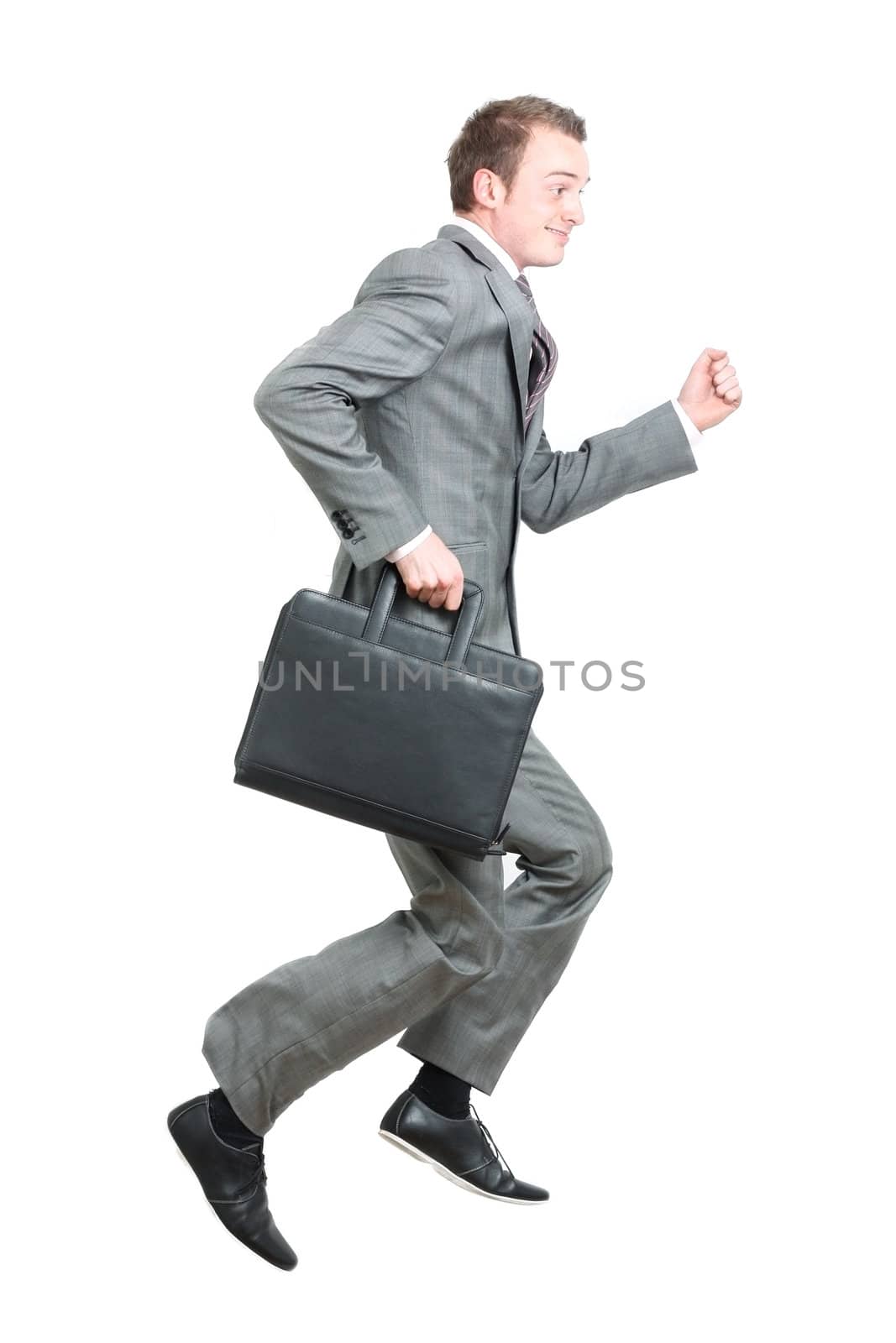 Business man running to work by leeser