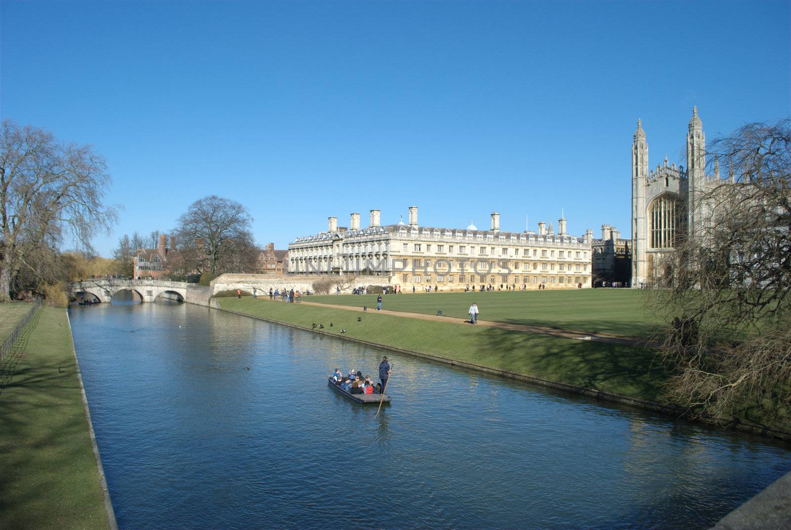 Kings college cambridge from back with punters