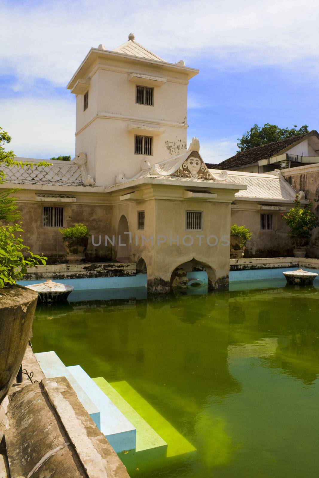 Image of royal bathing pools at Taman Sari Royal Water Park, Yogyakarta, Indonesia. 