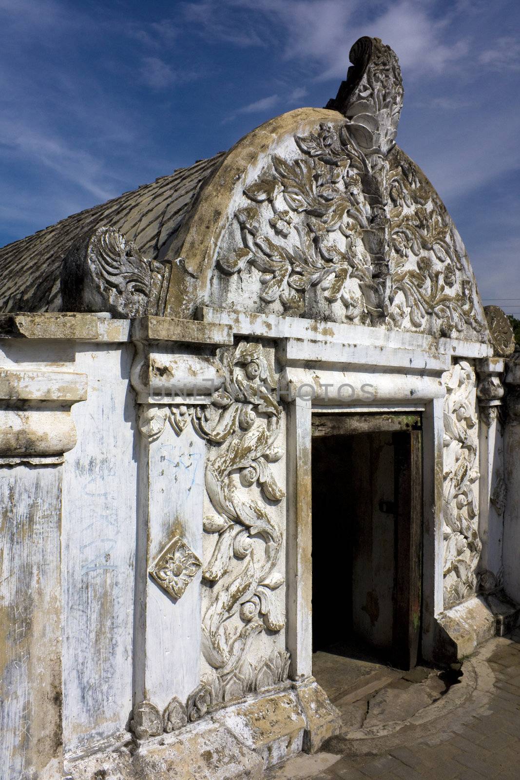 Image of an ancient royal building at Taman Sari Royal Water Park, Yogyakarta, Indonesia.