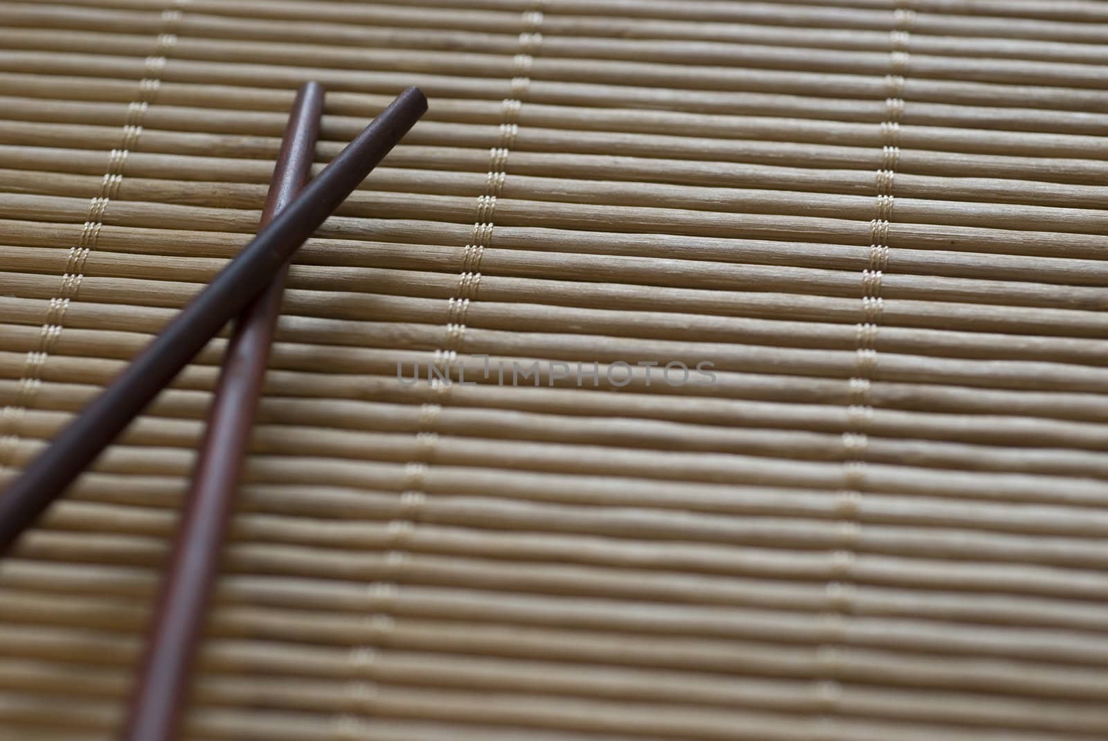 Chopsticks on a bamboo roll placemat