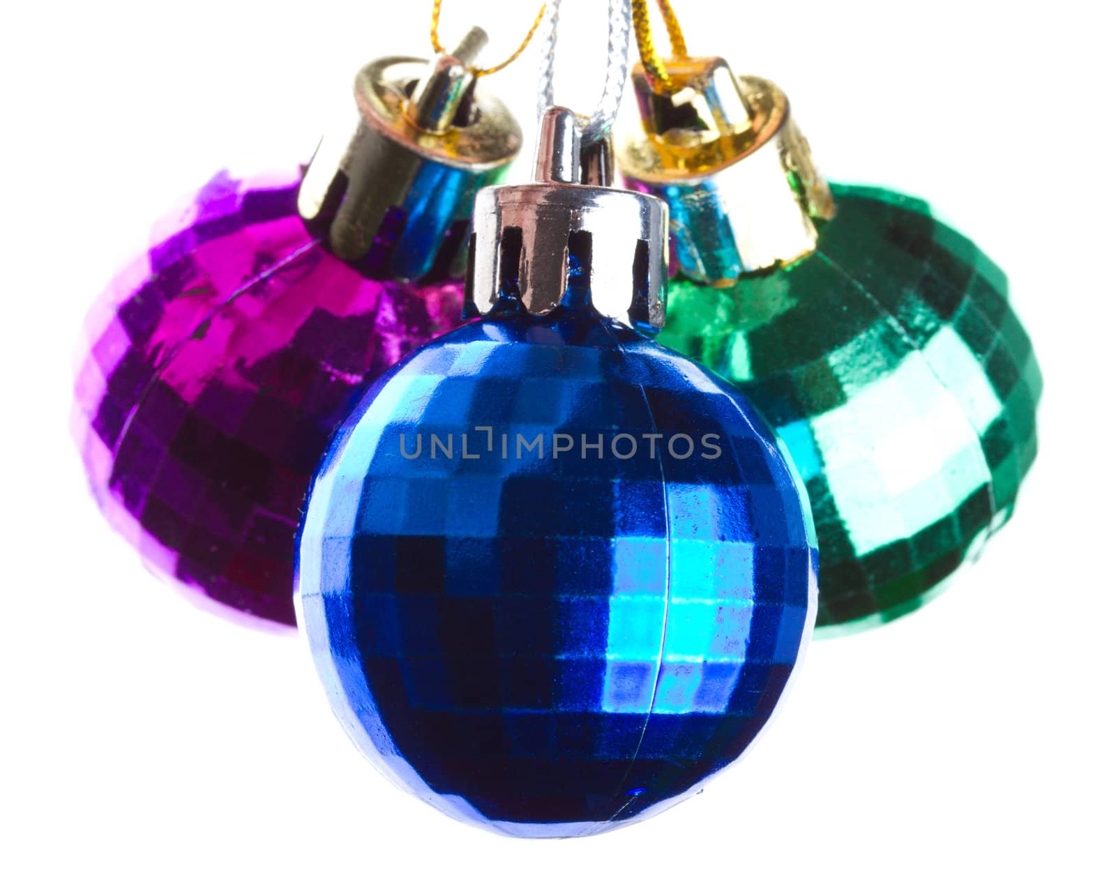 close-up three balls of different colours, isolated on white