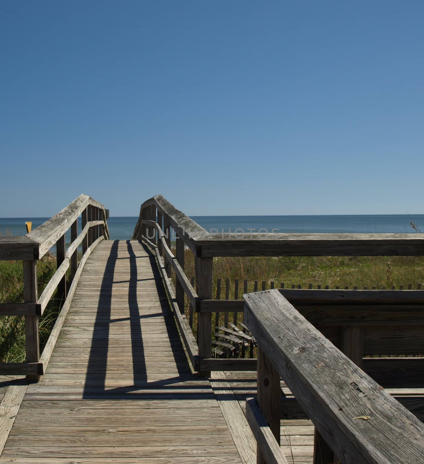 A wooden walkway to the Carolina beaches