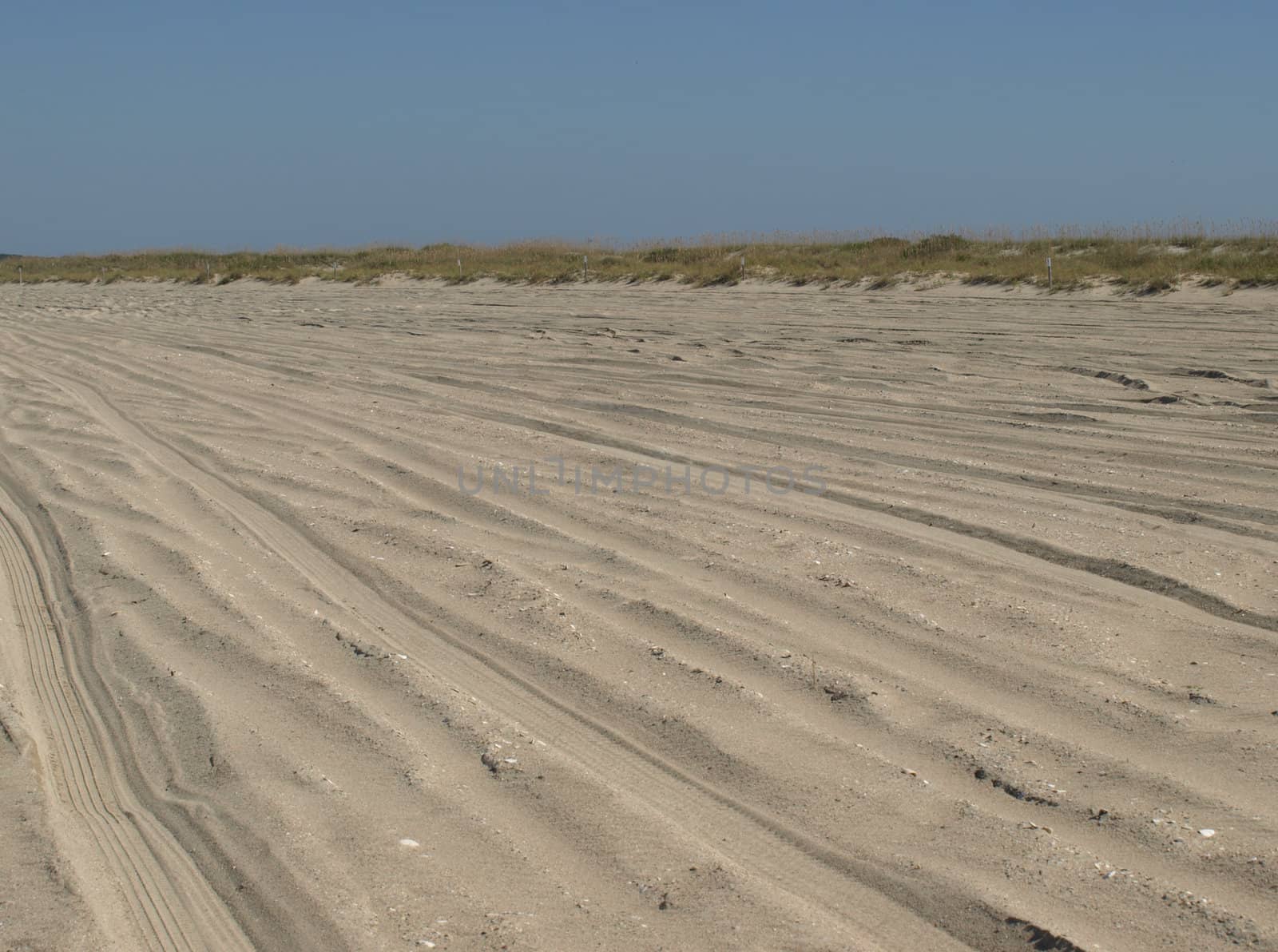 A lonely sandy road along the shore