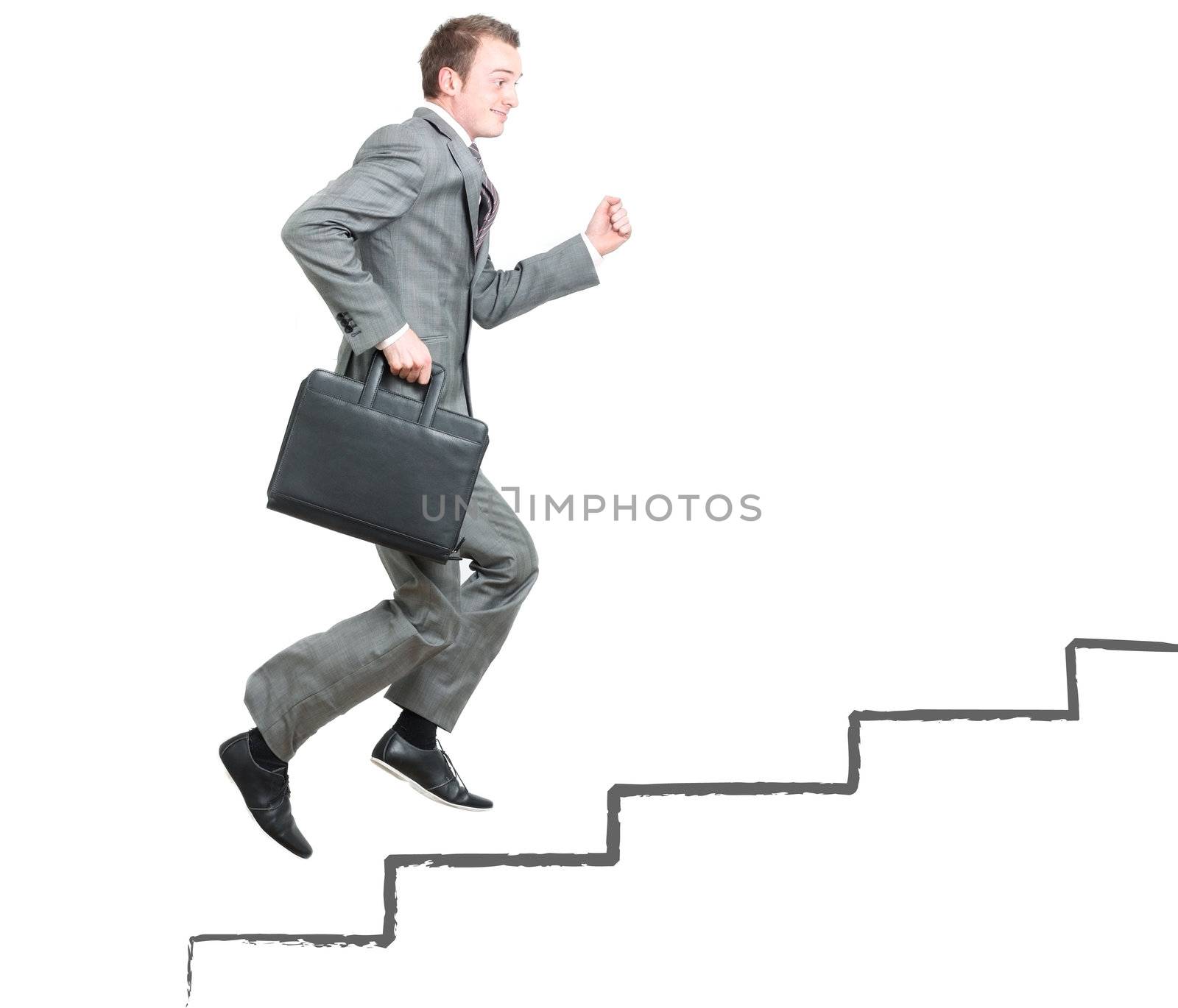 Business man climbing the corporate ladder