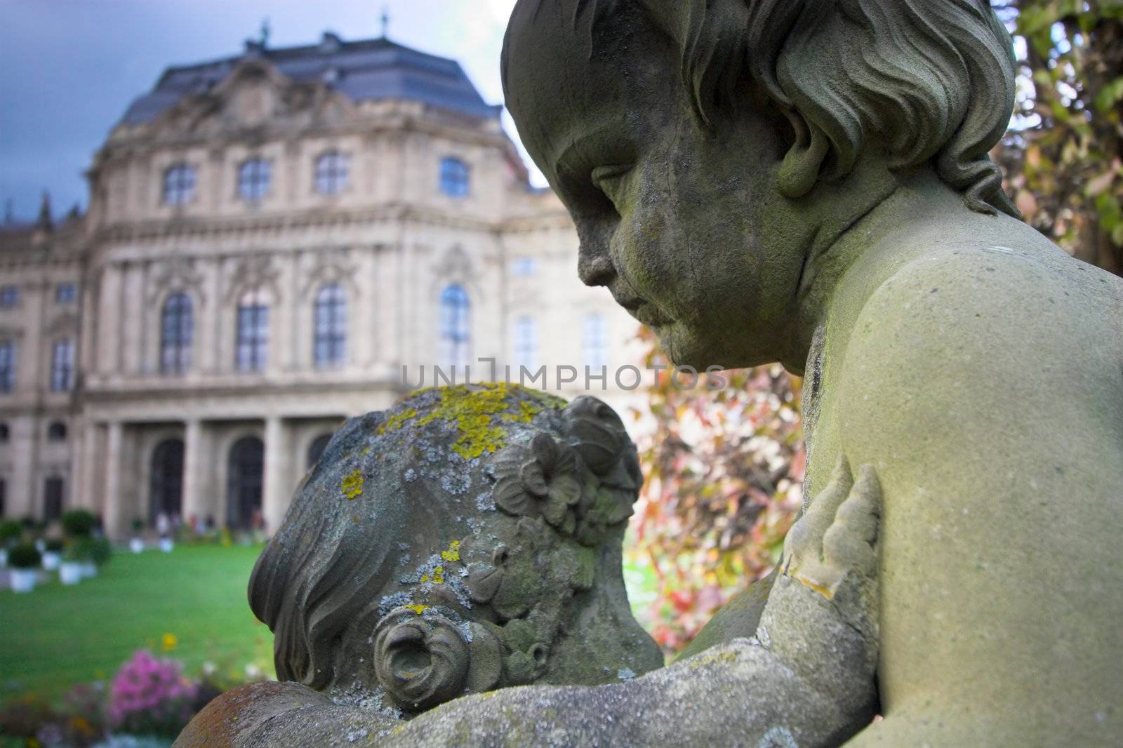 Sculpture in Wurzburg residence gardens depicting children fighting