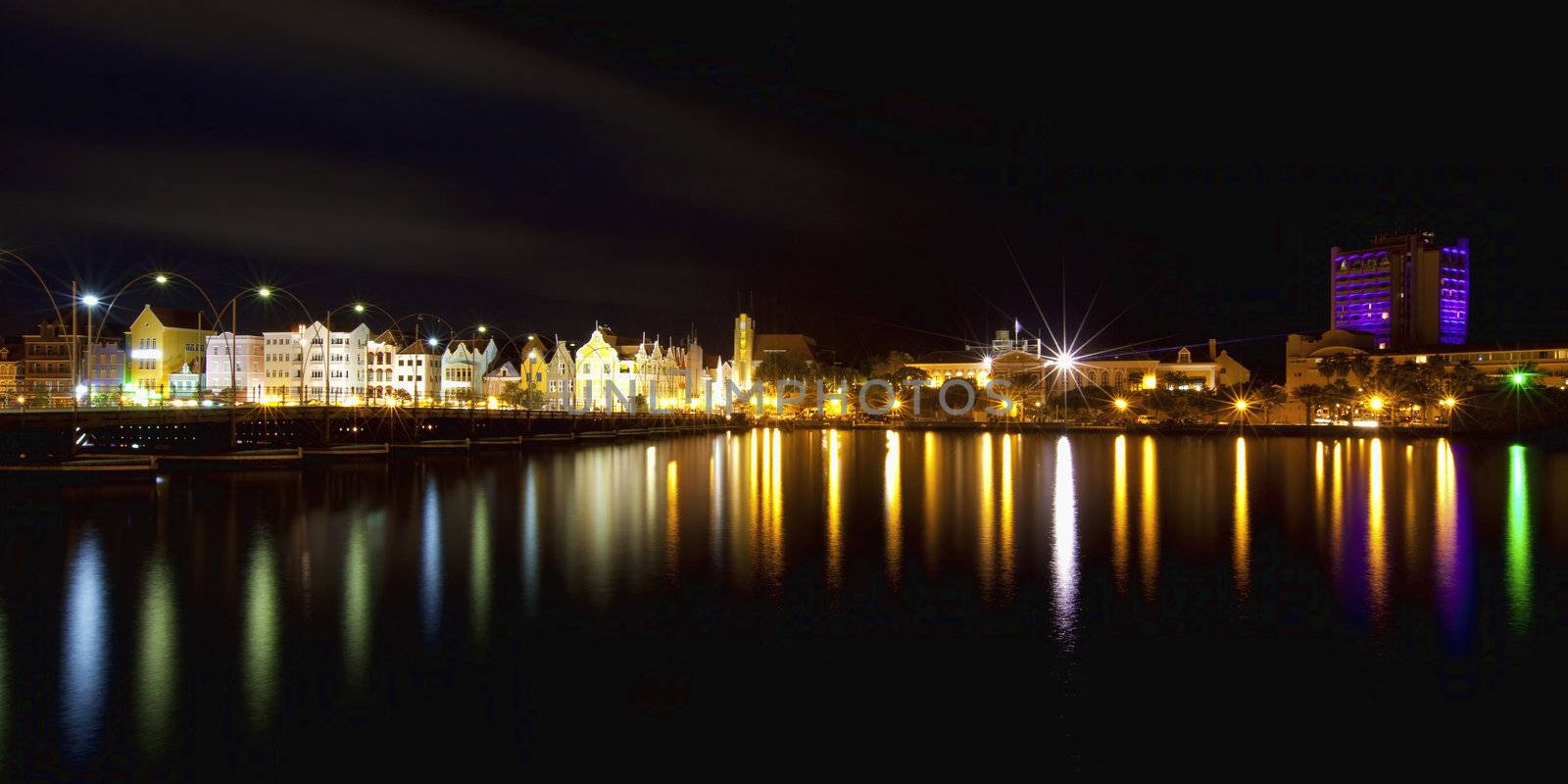 Nighttime panorama picture of Willemstad city, Curacao