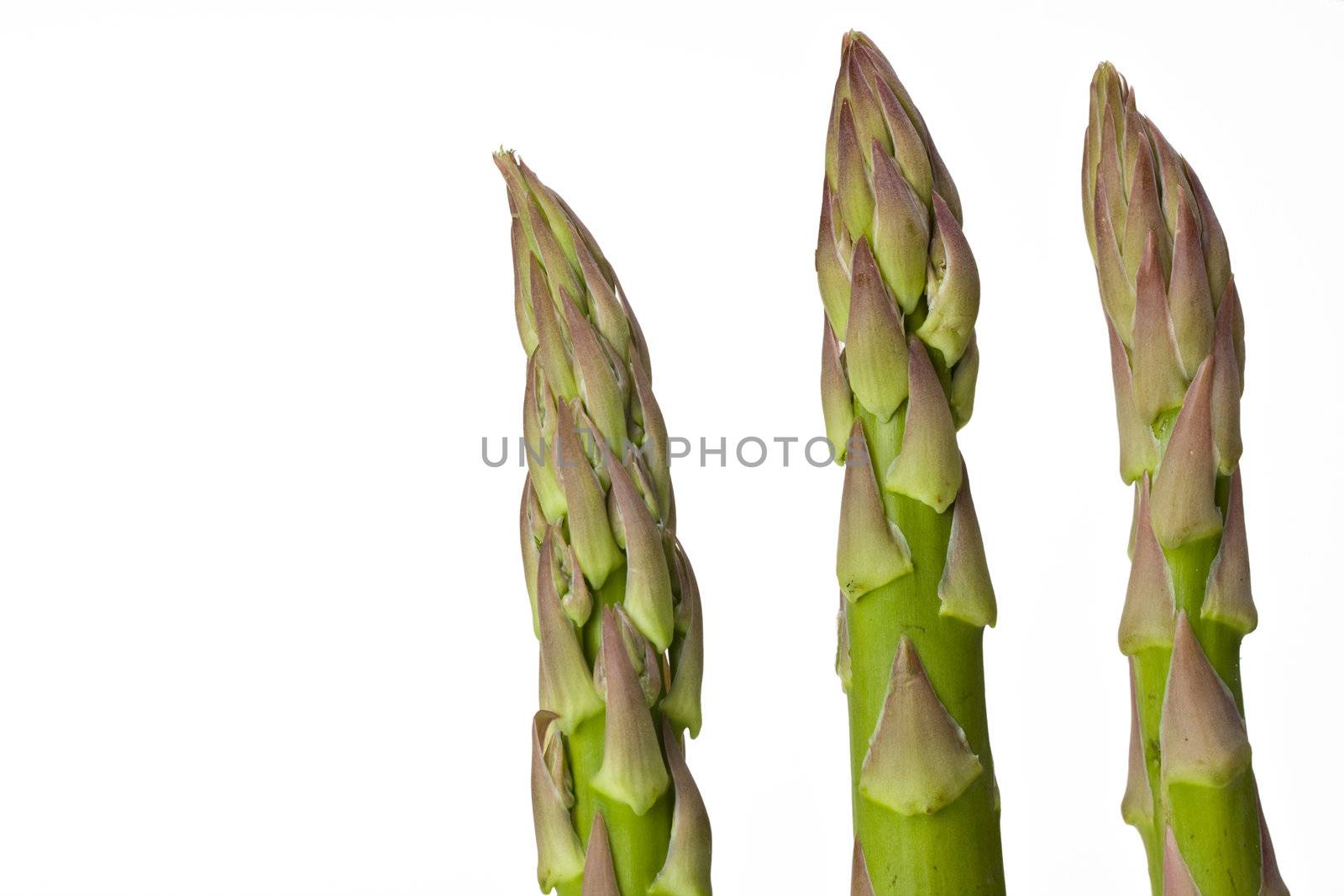 detail of fresh green asparagus isolated on white background by bernjuer