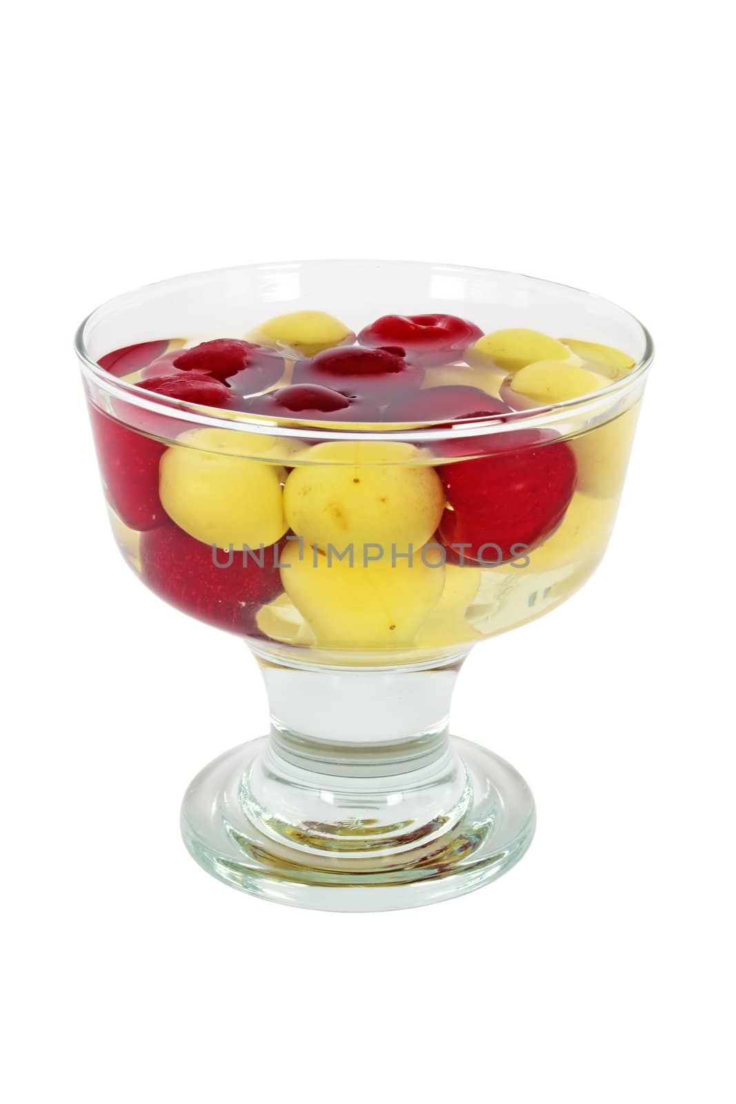 Sweet cherry compote isolated on white background