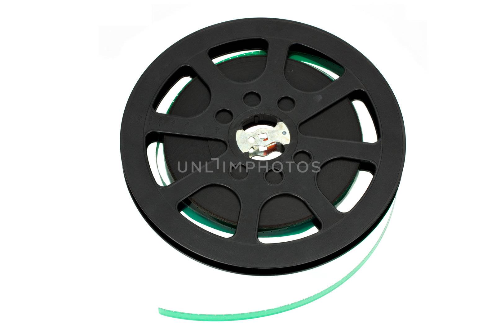 black 16 mm film reel isolated on white