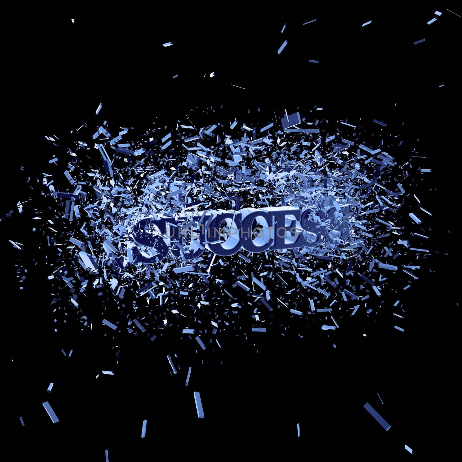 exploding word success on black background - 3d illustration