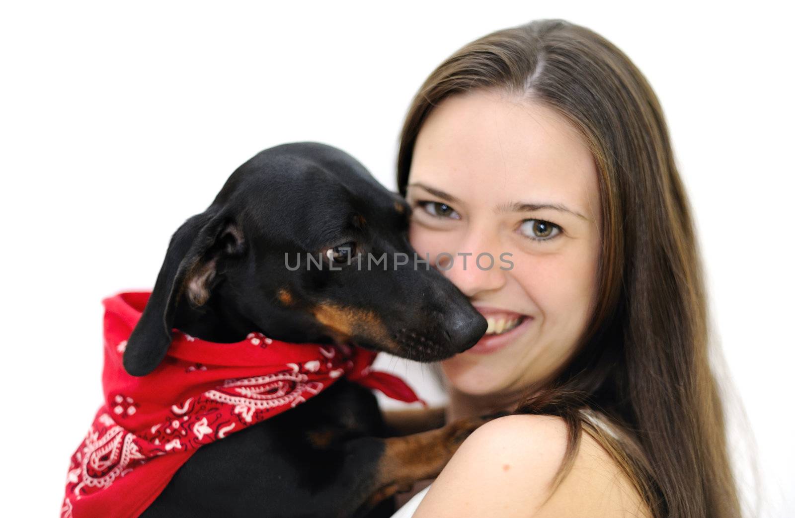 Woman playing with her dog