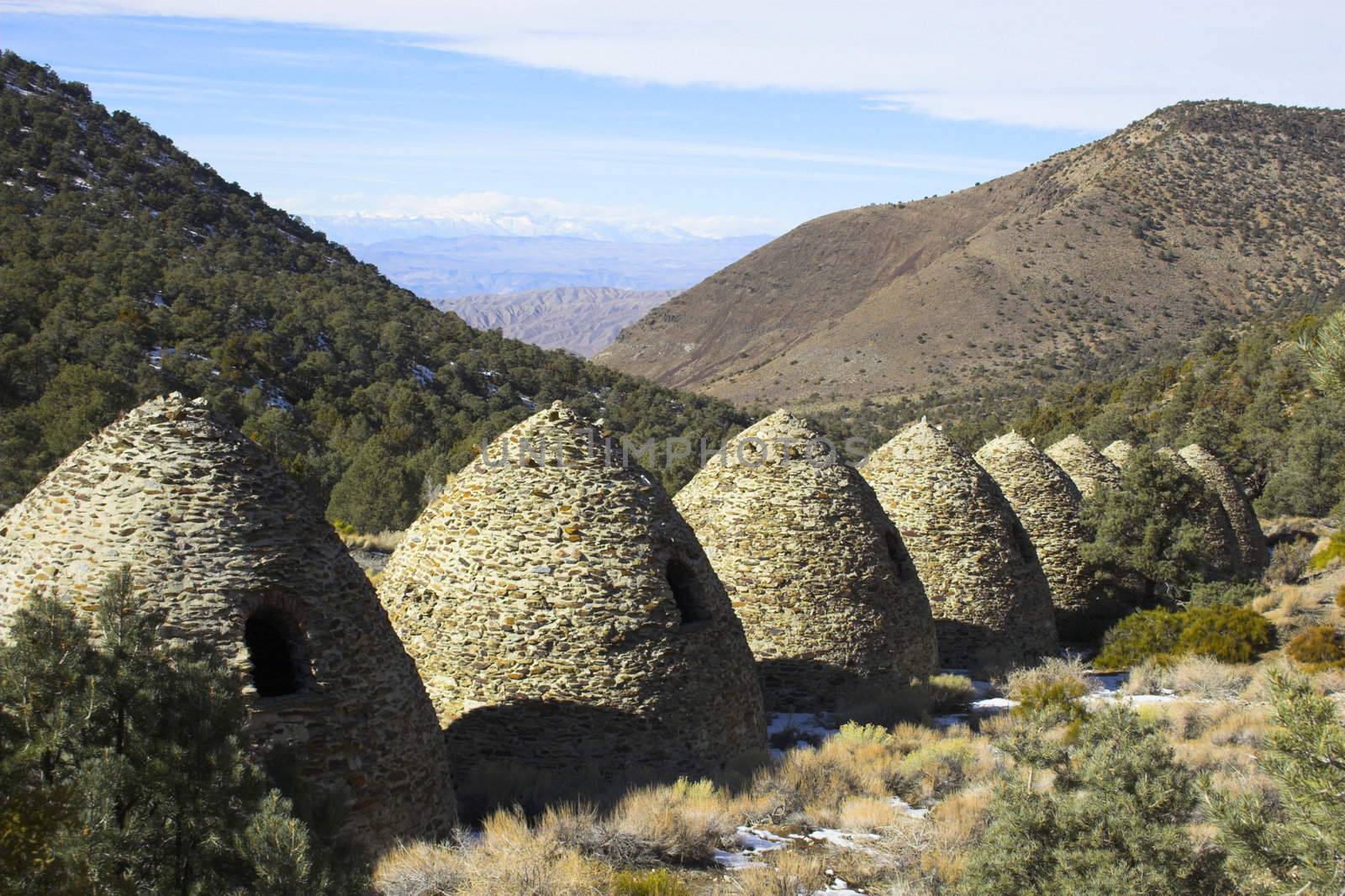 Fragment of famous ancient charcoal kilns for making coal of juniper and pine in mountains, Death Valley National Park