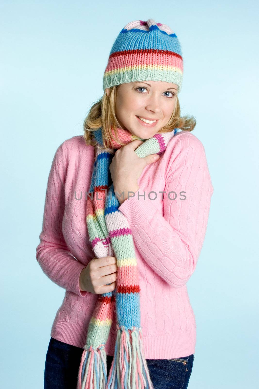 Beautiful winter beanie scarf girl
