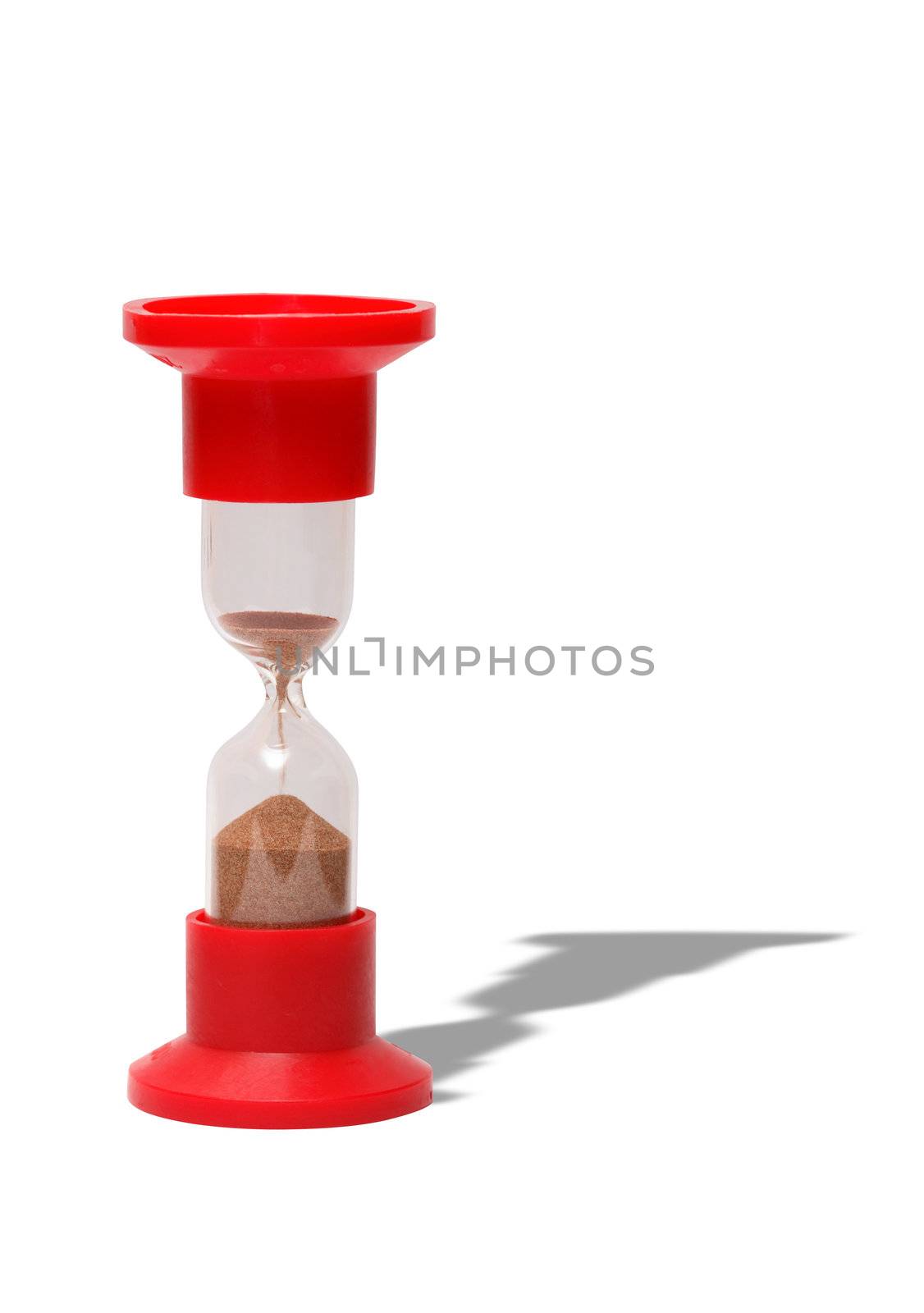 Modern plastic hourglass isolated on white background with clipping path