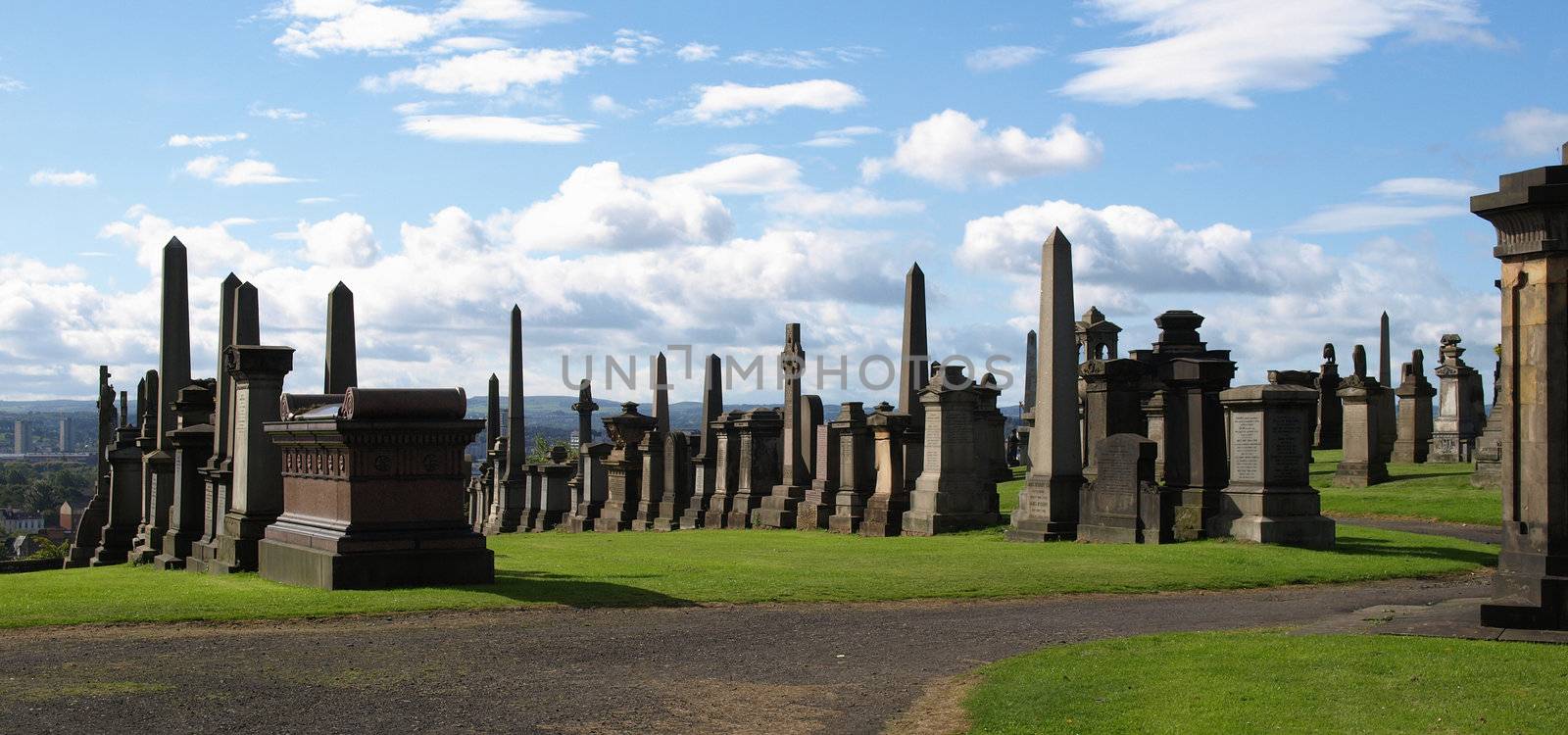 The Glasgow necropolis, Victorian gothic garden cemetery in Scotland