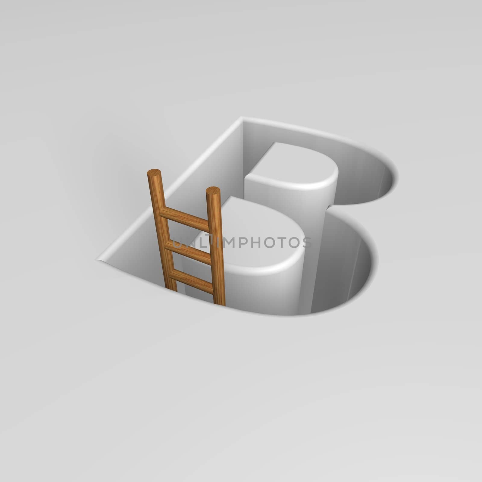 uppercase letter b shape hole with ladder - 3d illustration