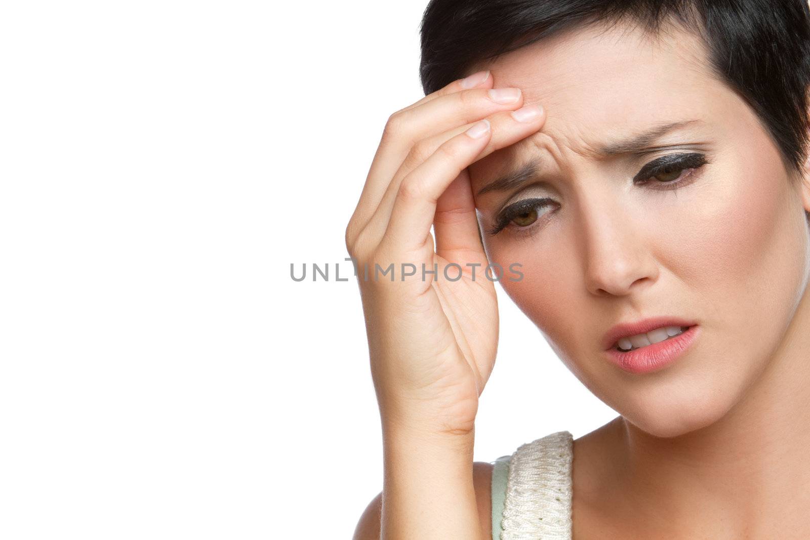 Young woman with headache pain