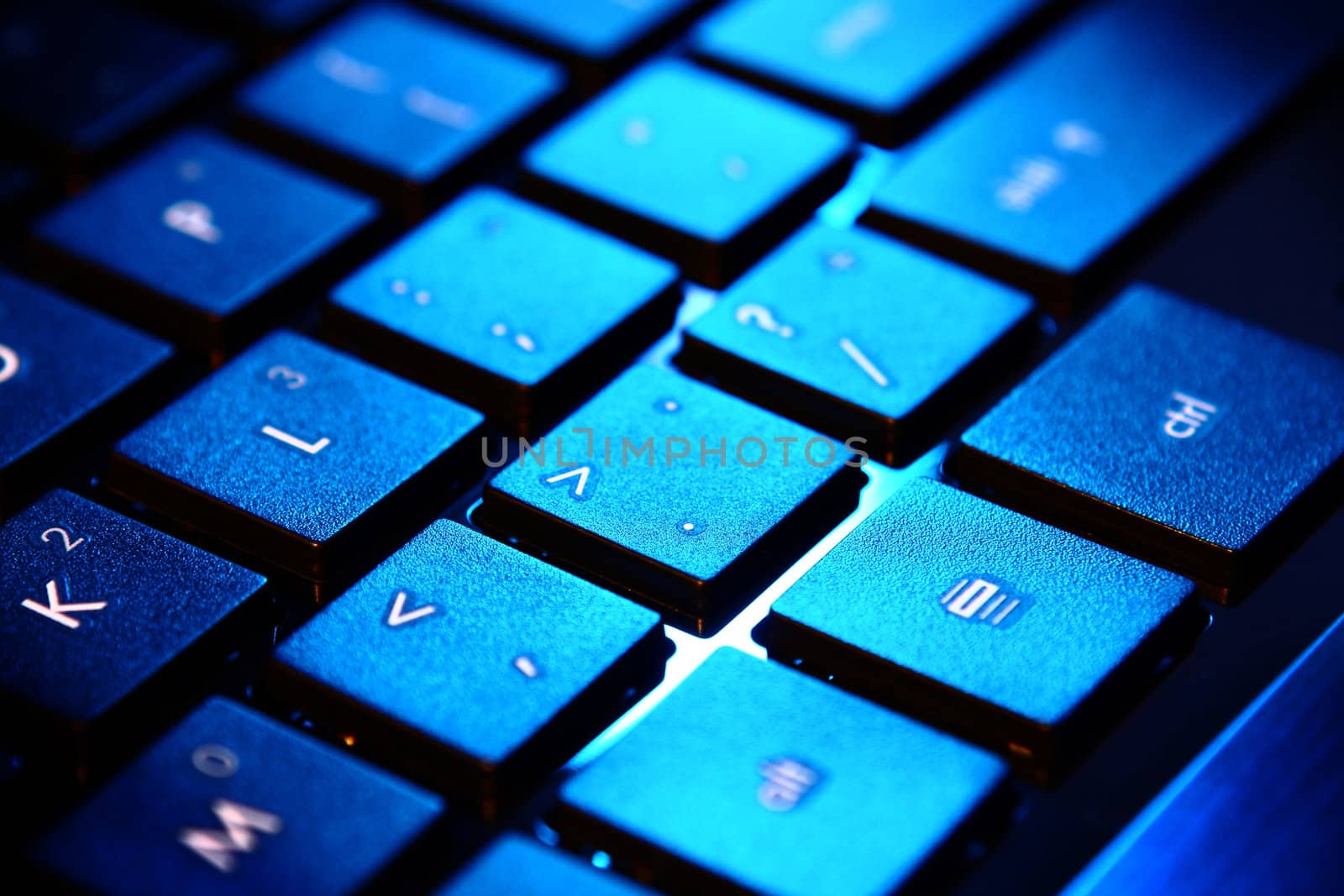 blue keyboard of the personal computer closeup