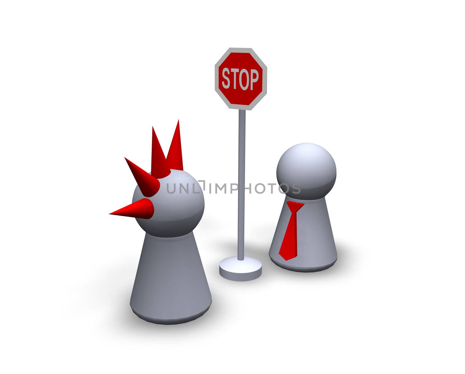 play figures punk and businessman and roadsign "stop"