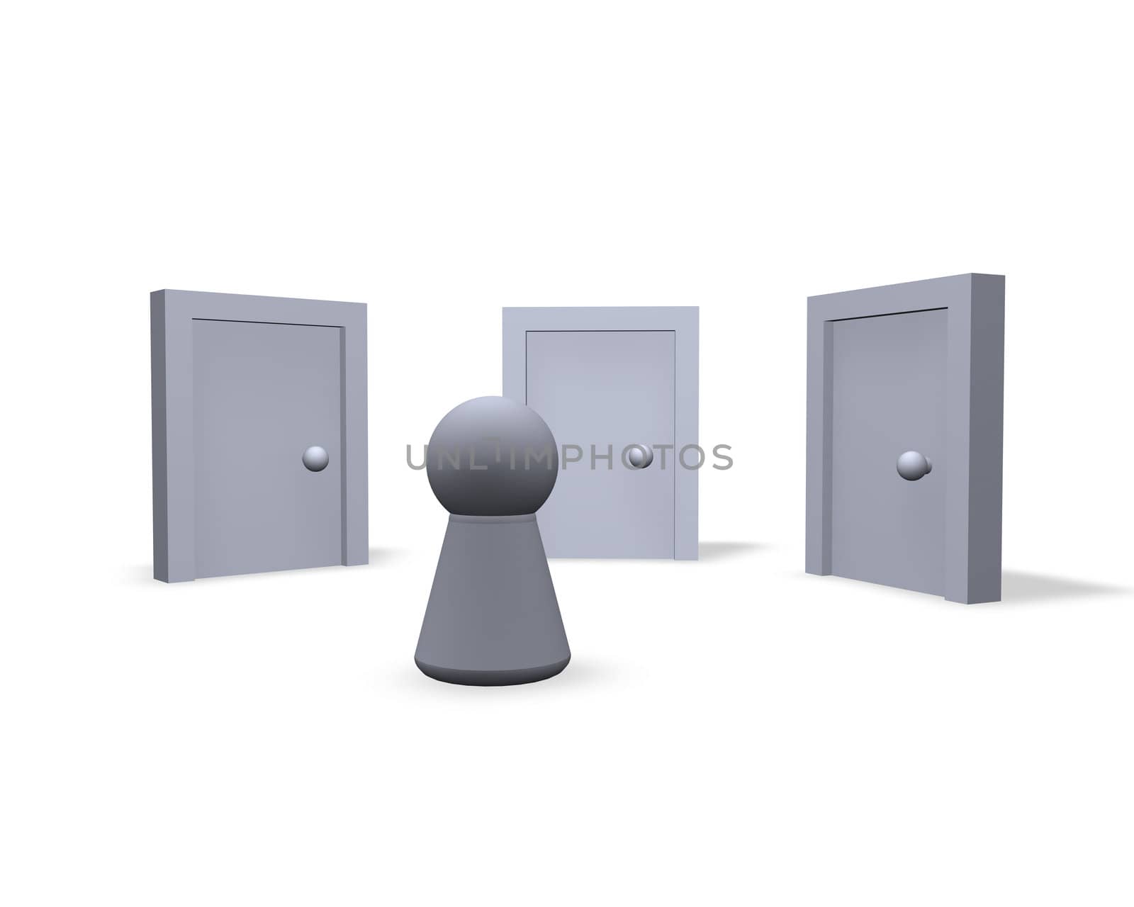 play figure and three closed doors