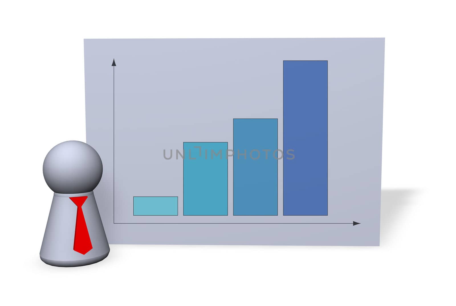 statistics board and play figure with red tie