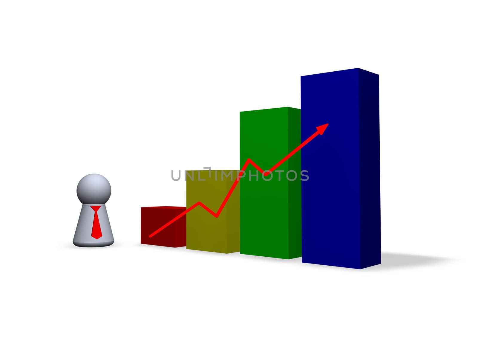 statistics diagram and play figure with red tie
