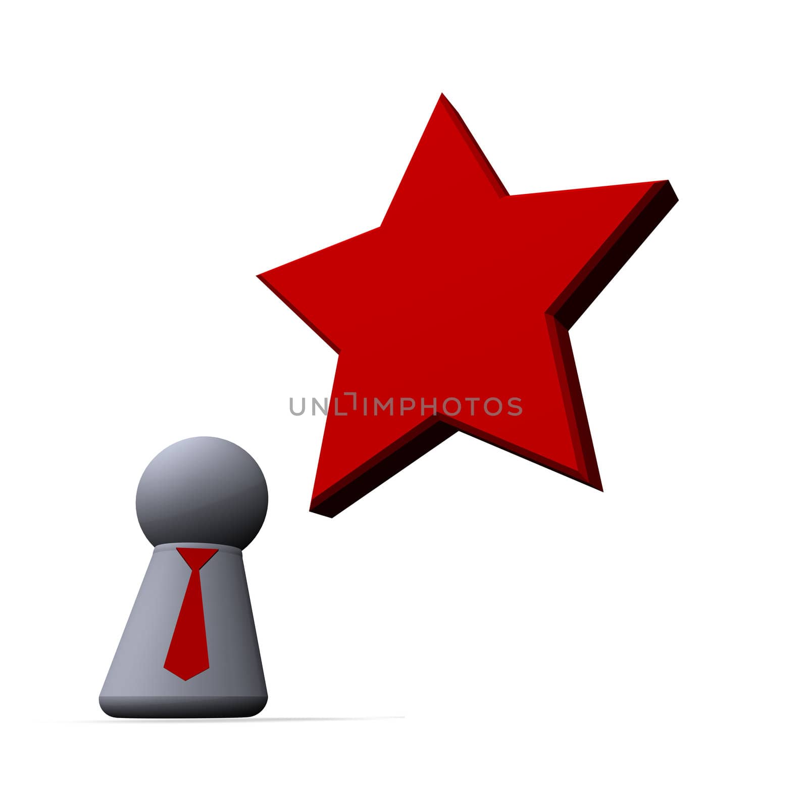 red star and play figure with red tie