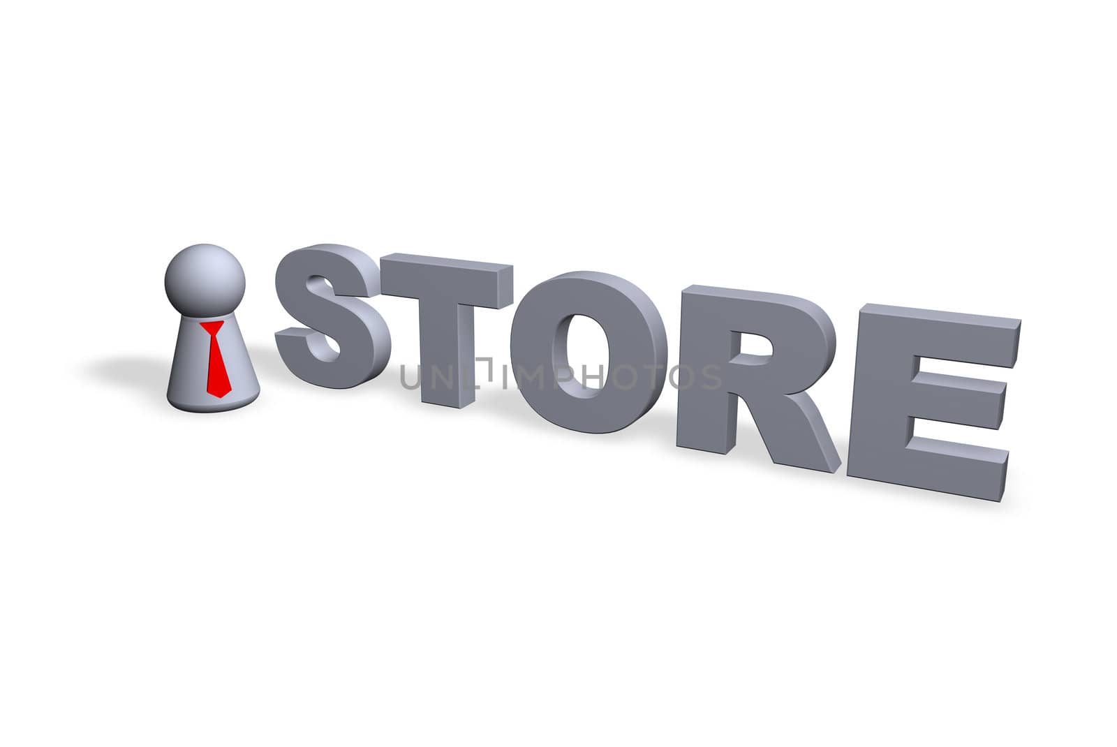 store text in 3d and play figure with red tie
