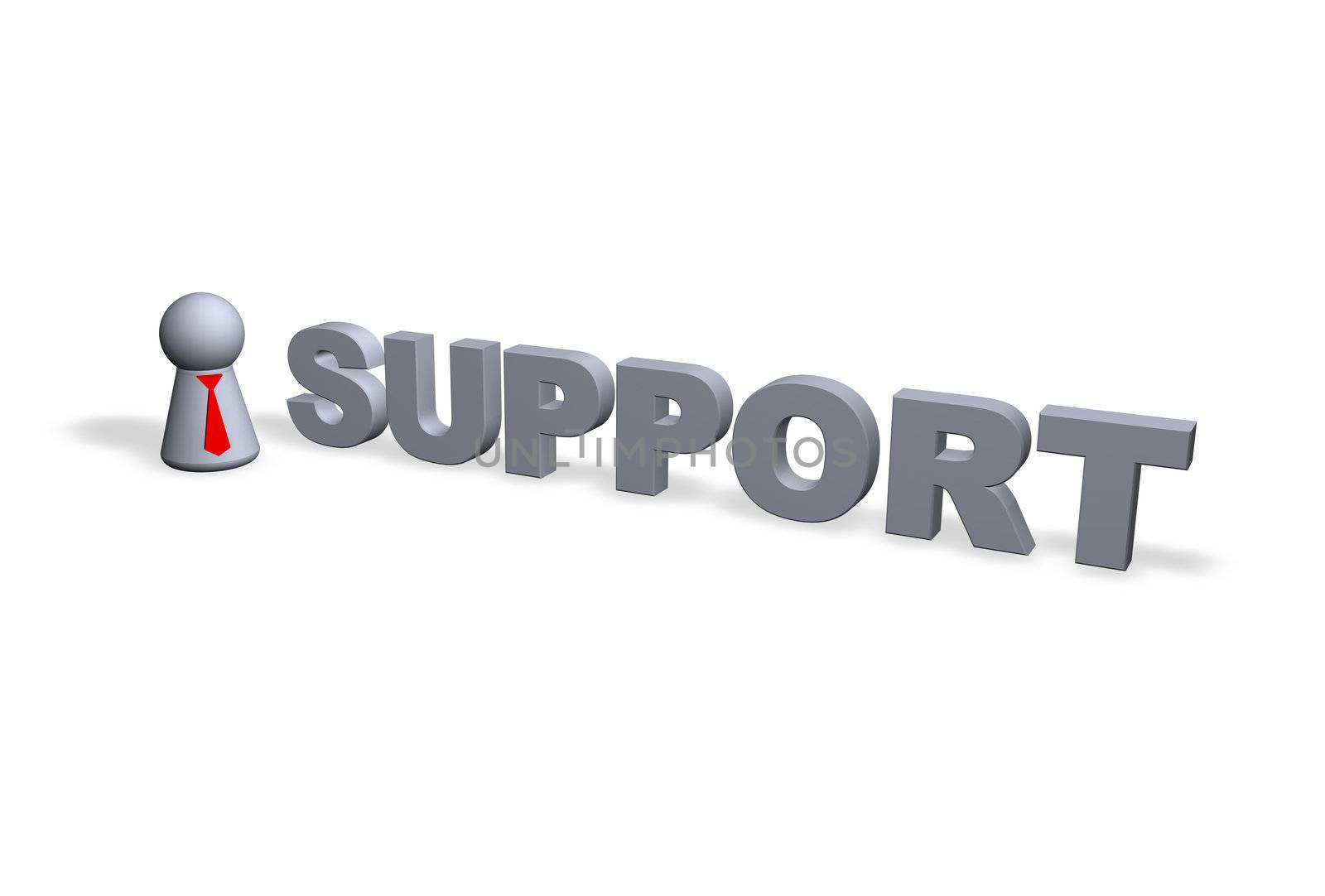 support text in 3d and play figure with red tie