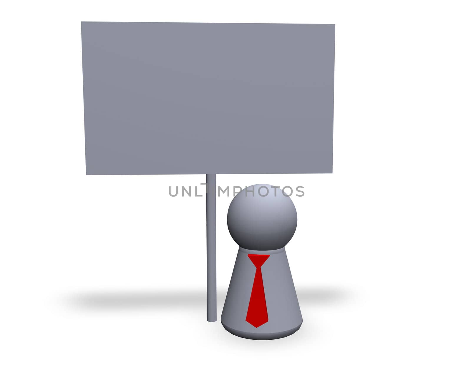 play figure with red tie and blank sign
