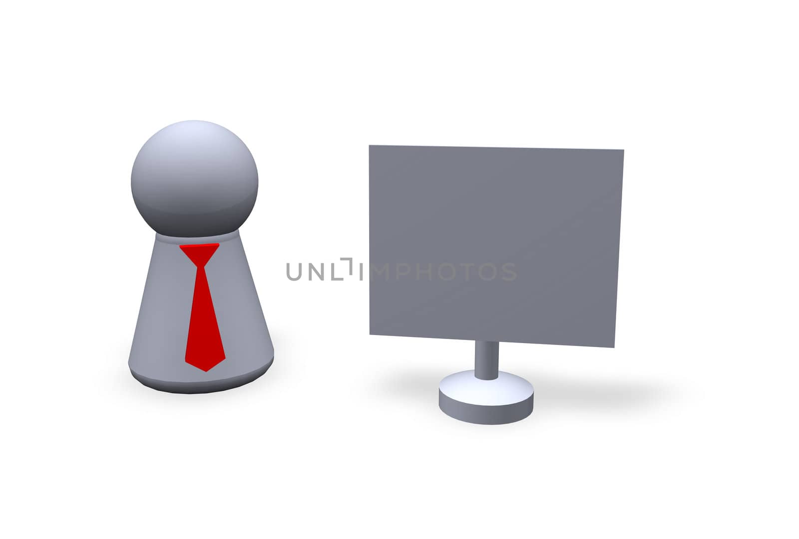 play figure with red tie and blank sign