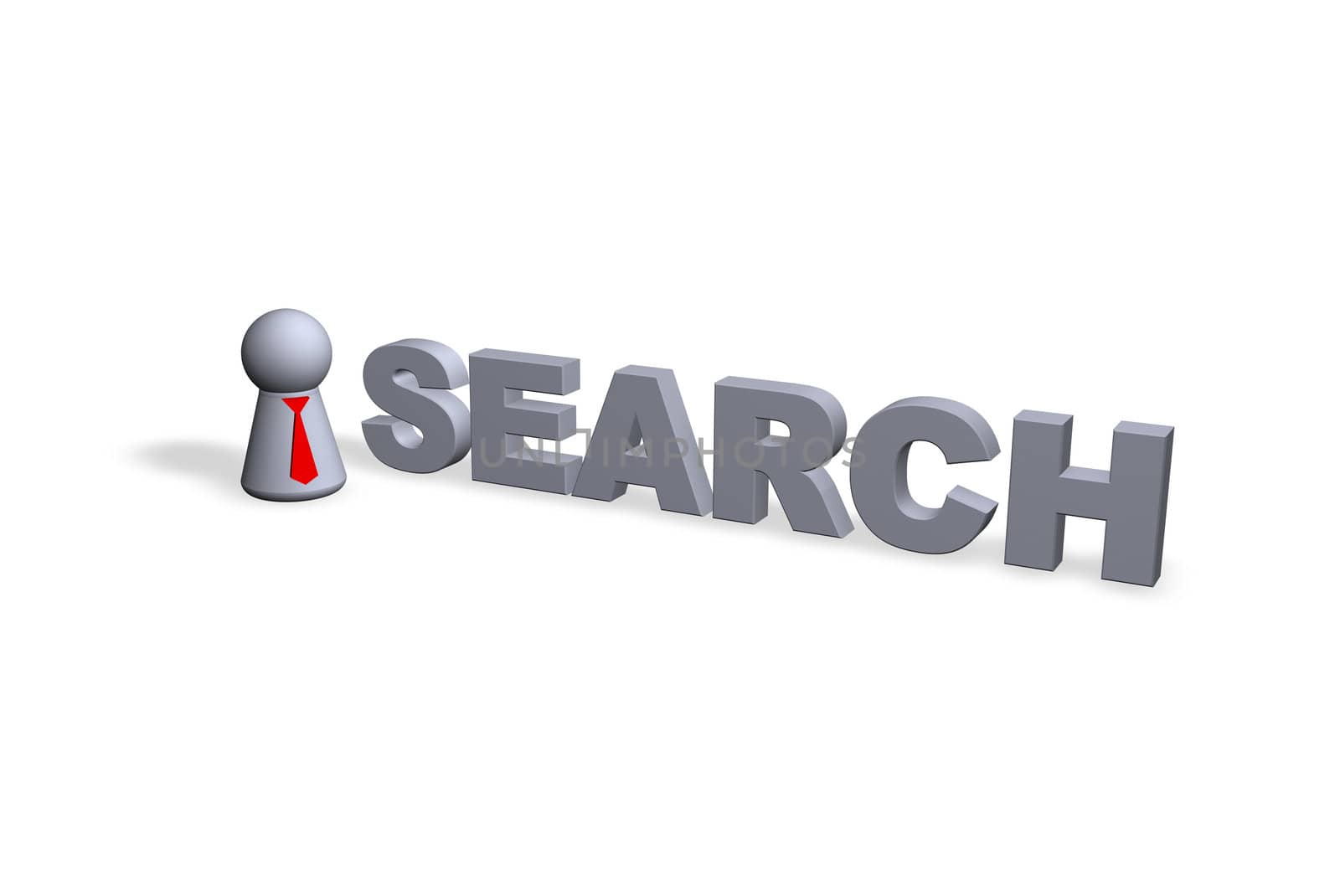 search text in 3d and play figure with red tie