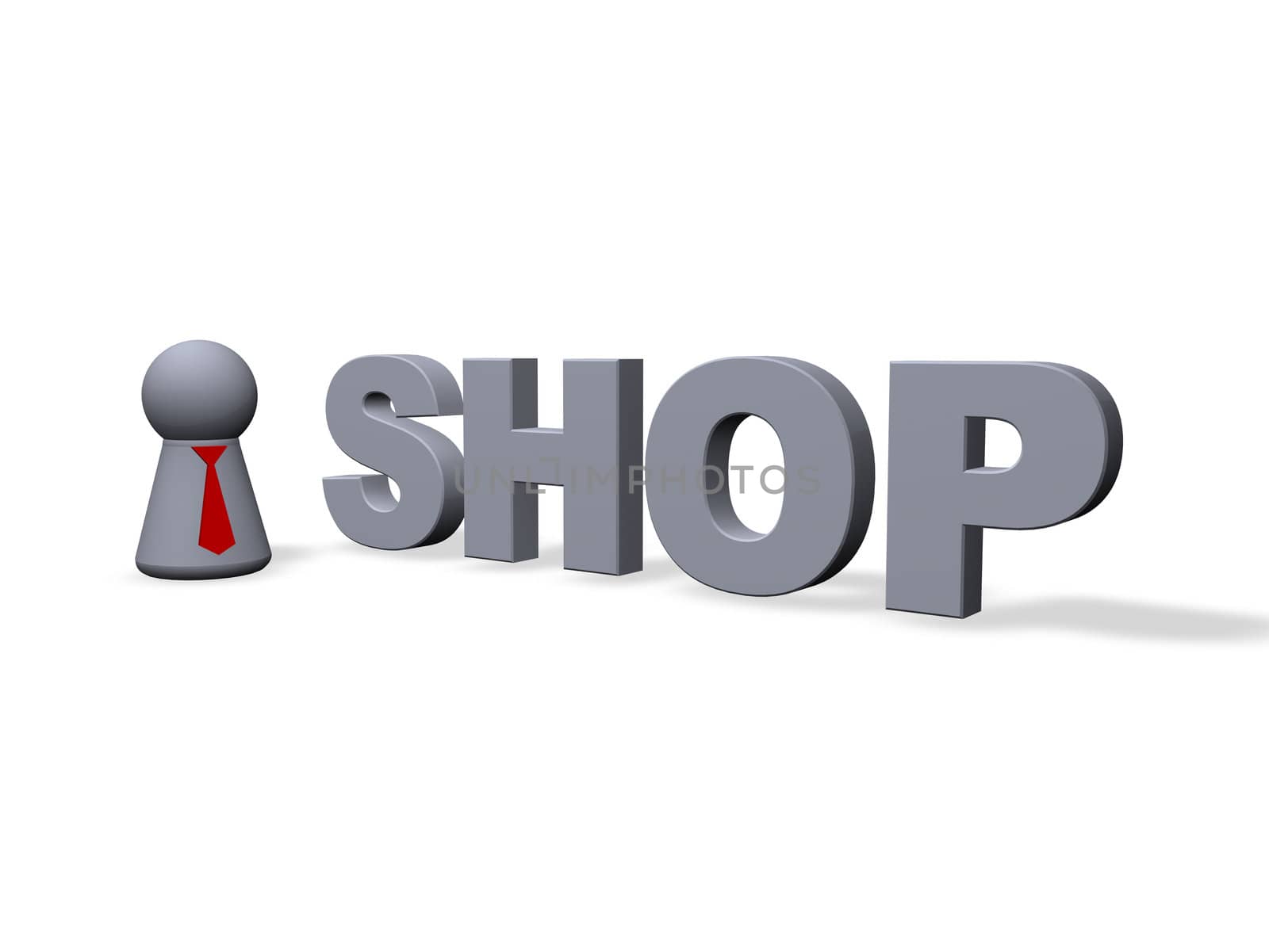 shop text in 3d and play figure with red tie