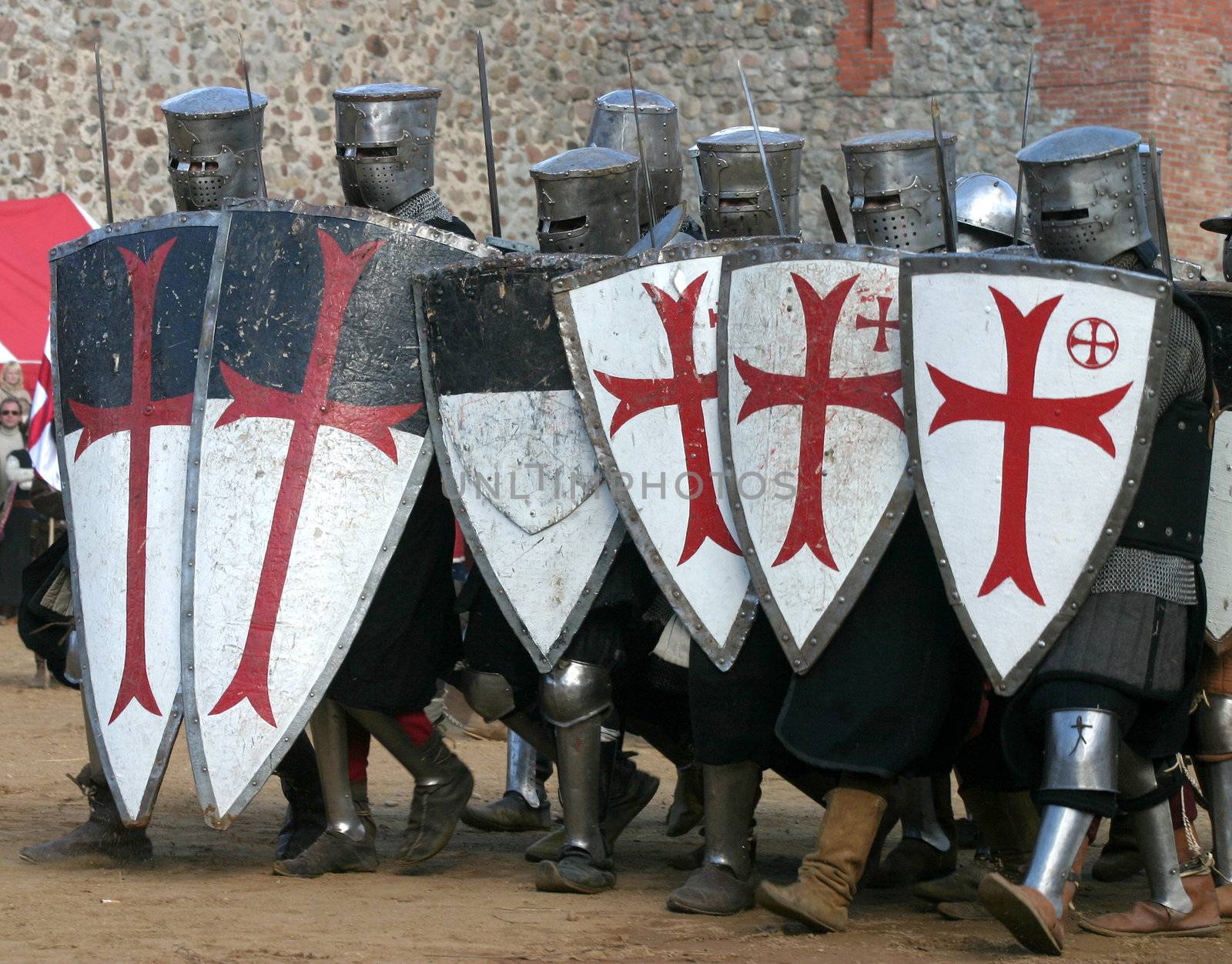 Knights in an armour and with the weapon, going to fight