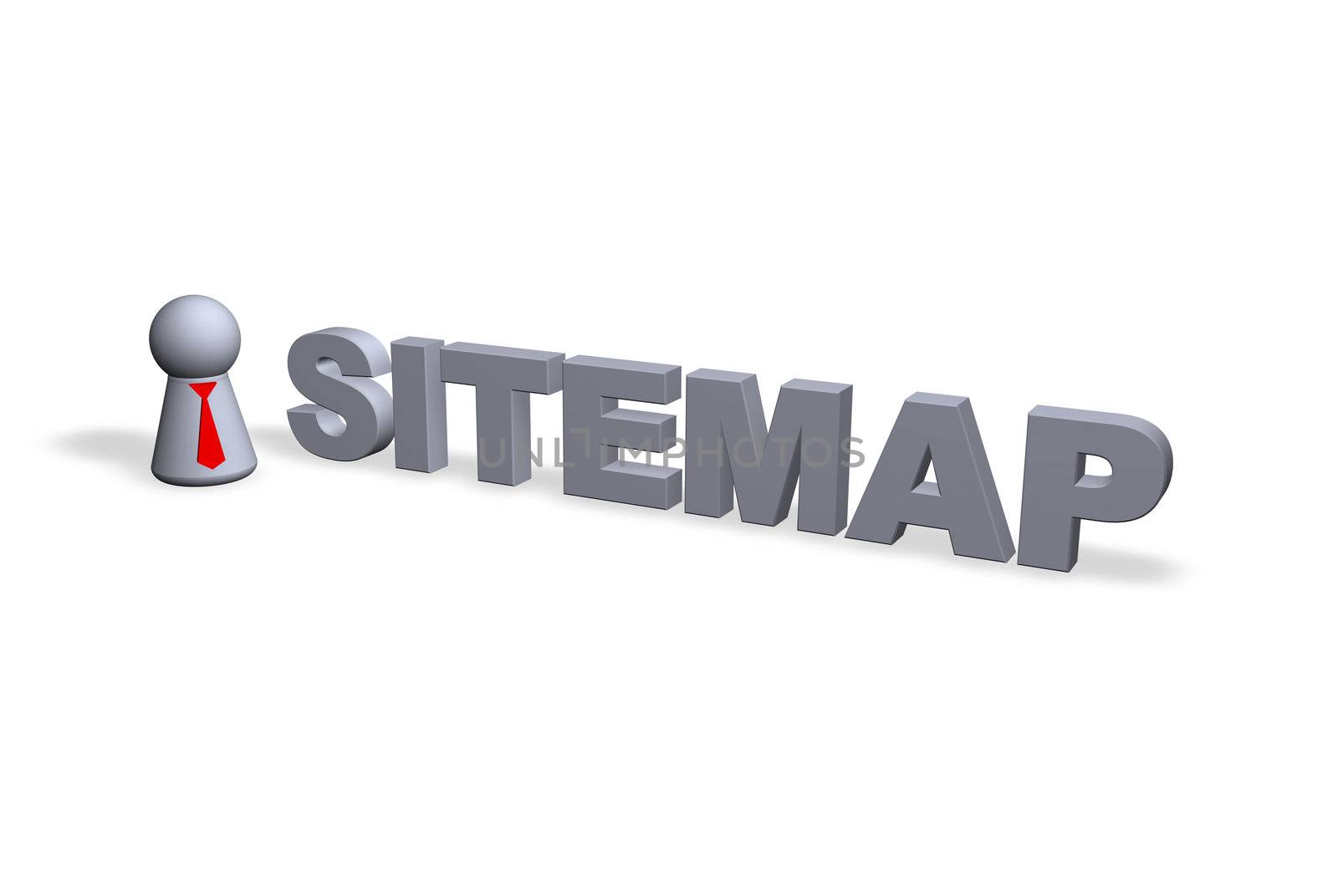 sitemap text in 3d and play figure with red tie